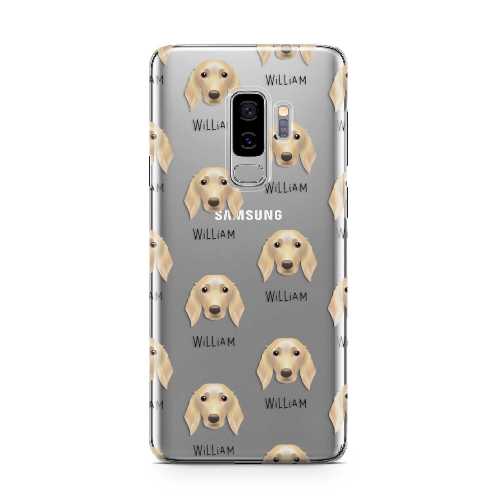 Golden Dox Icon with Name Samsung Galaxy S9 Plus Case on Silver phone