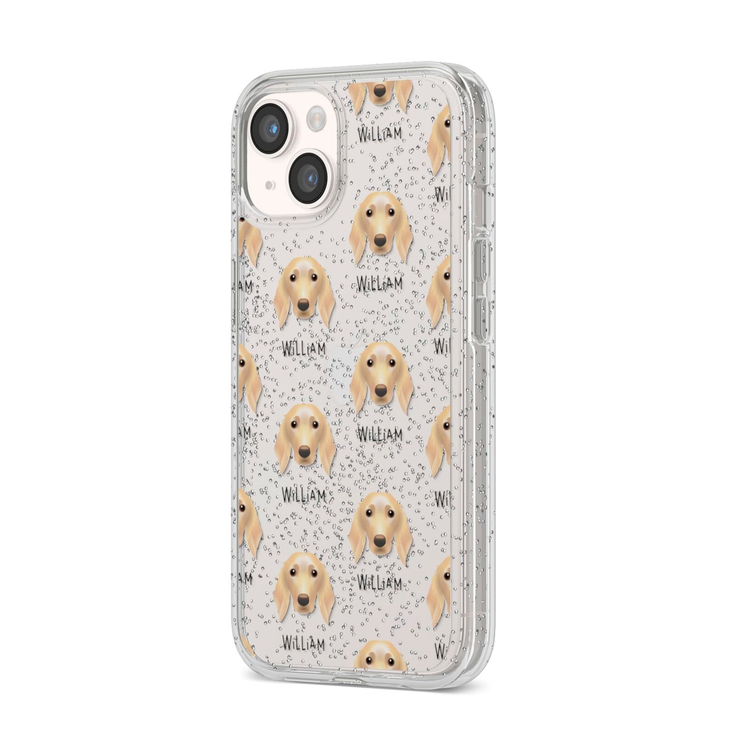 Golden Dox Icon with Name iPhone 14 Glitter Tough Case Starlight Angled Image