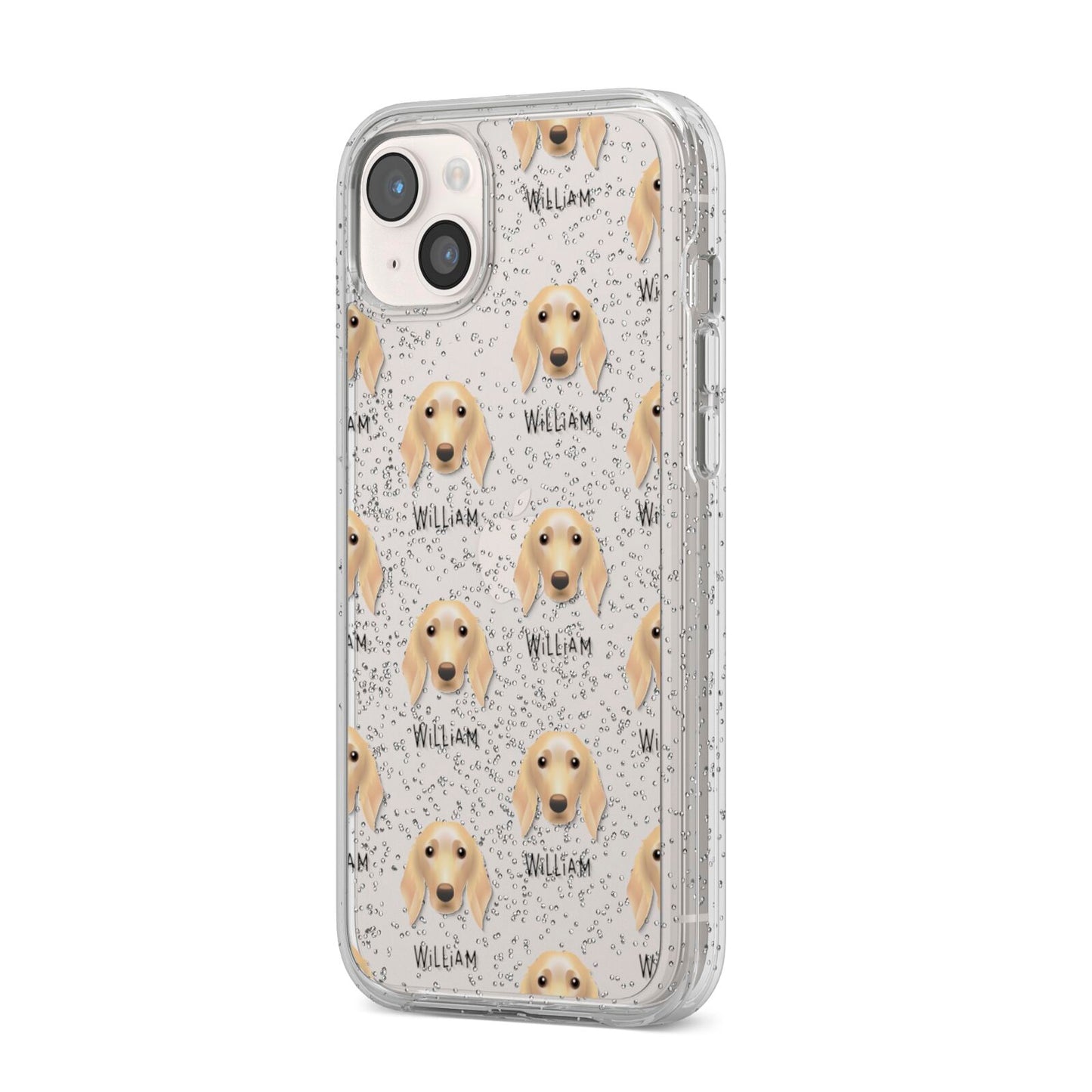 Golden Dox Icon with Name iPhone 14 Plus Glitter Tough Case Starlight Angled Image