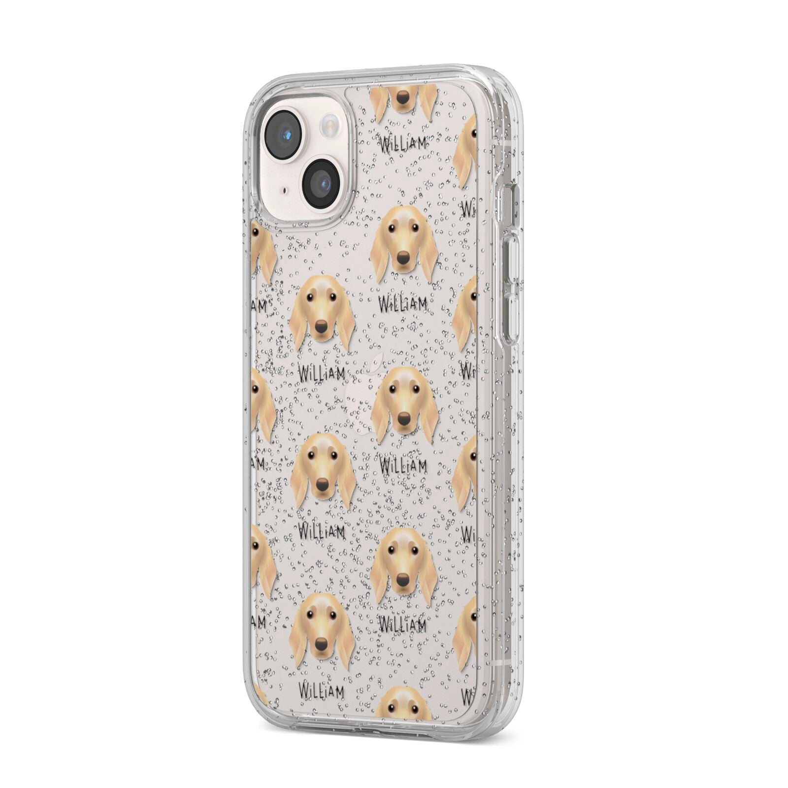 Golden Dox Icon with Name iPhone 14 Plus Glitter Tough Case Starlight Angled Image