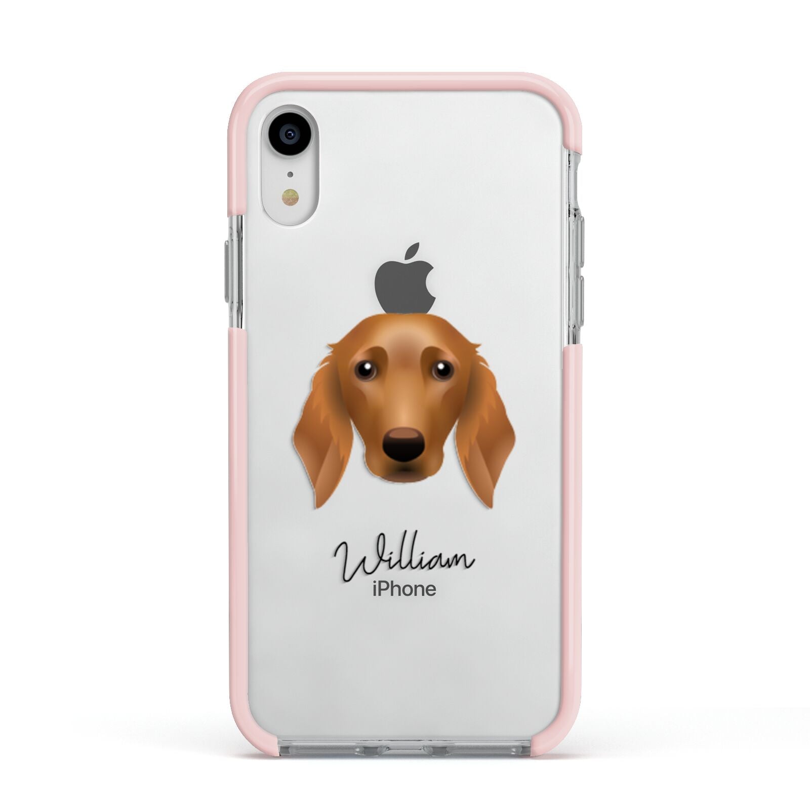 Golden Dox Personalised Apple iPhone XR Impact Case Pink Edge on Silver Phone