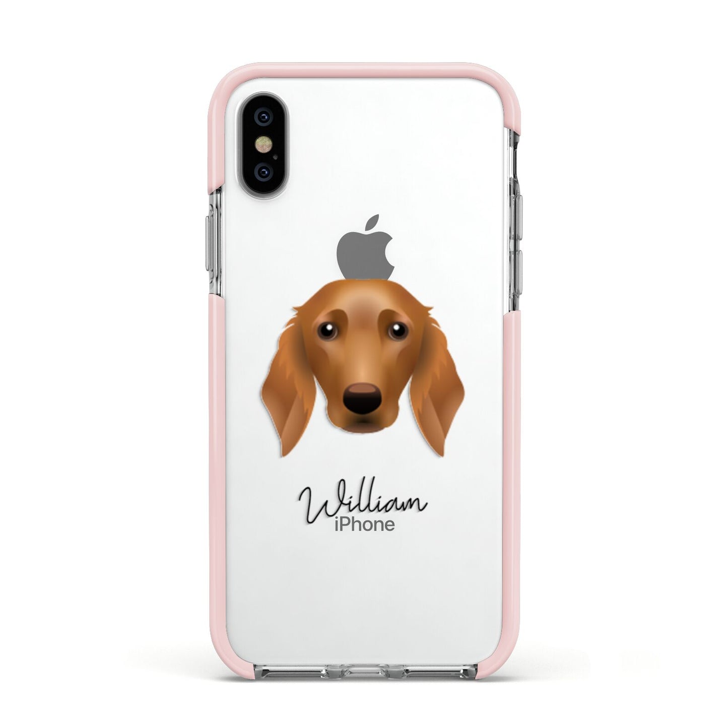 Golden Dox Personalised Apple iPhone Xs Impact Case Pink Edge on Silver Phone