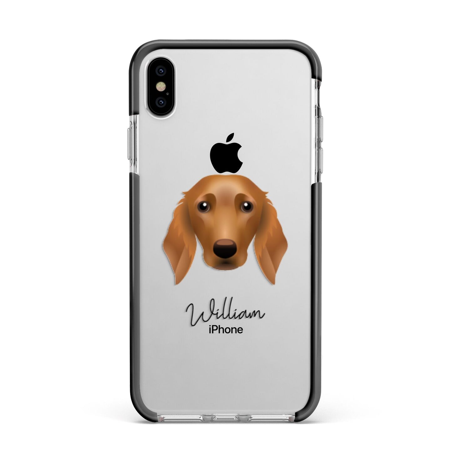 Golden Dox Personalised Apple iPhone Xs Max Impact Case Black Edge on Silver Phone