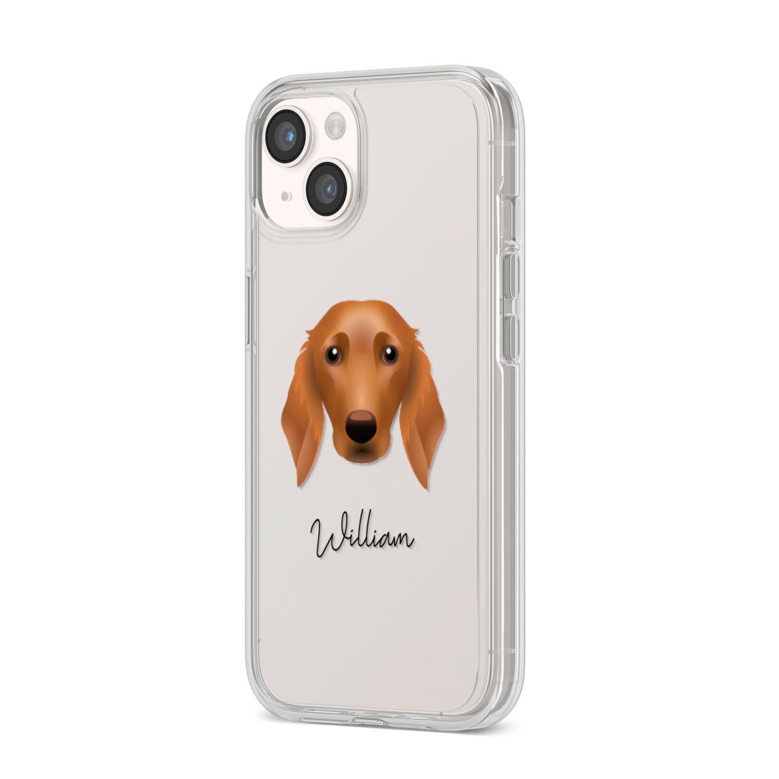 Golden Dox Personalised iPhone 14 Clear Tough Case Starlight Angled Image