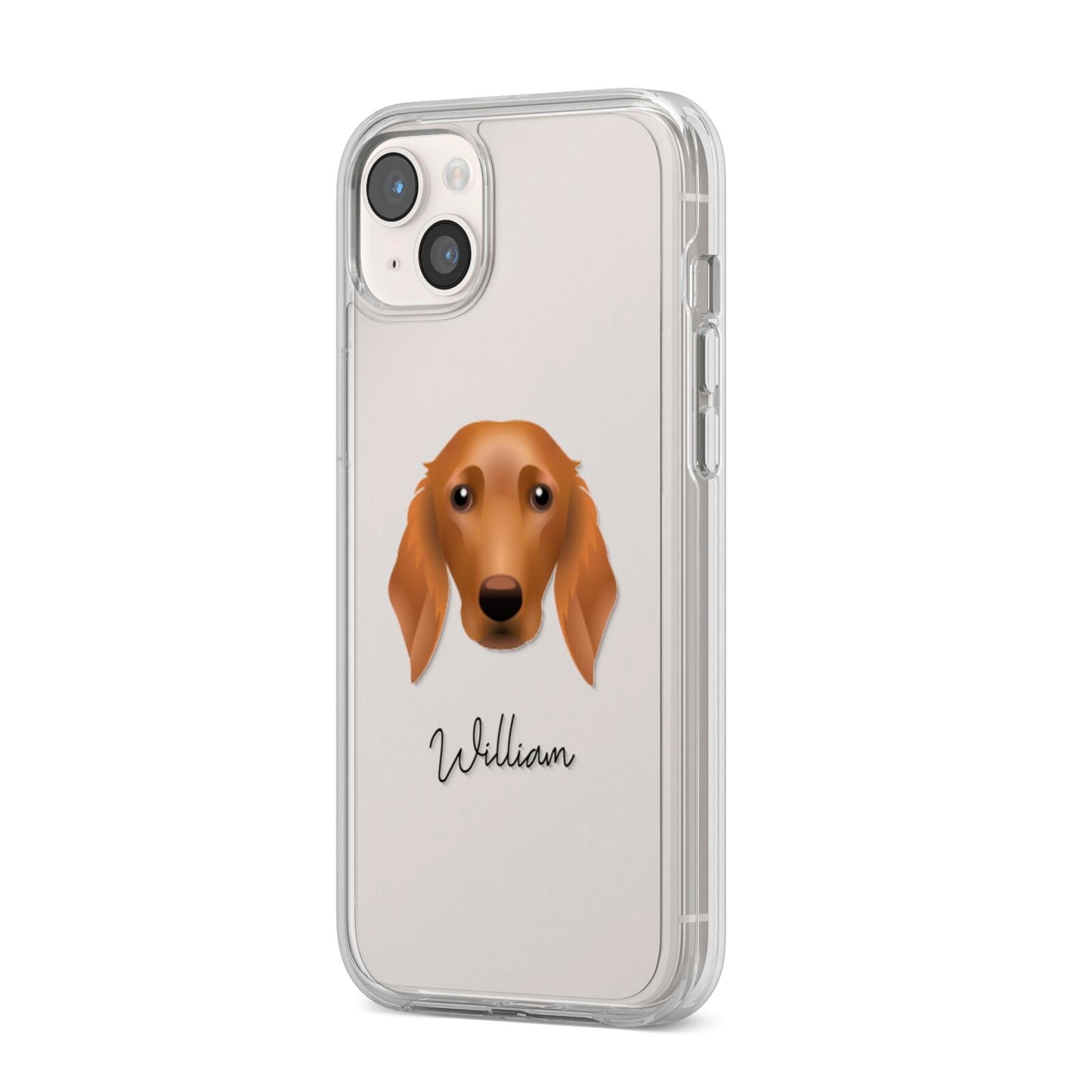 Golden Dox Personalised iPhone 14 Plus Clear Tough Case Starlight Angled Image