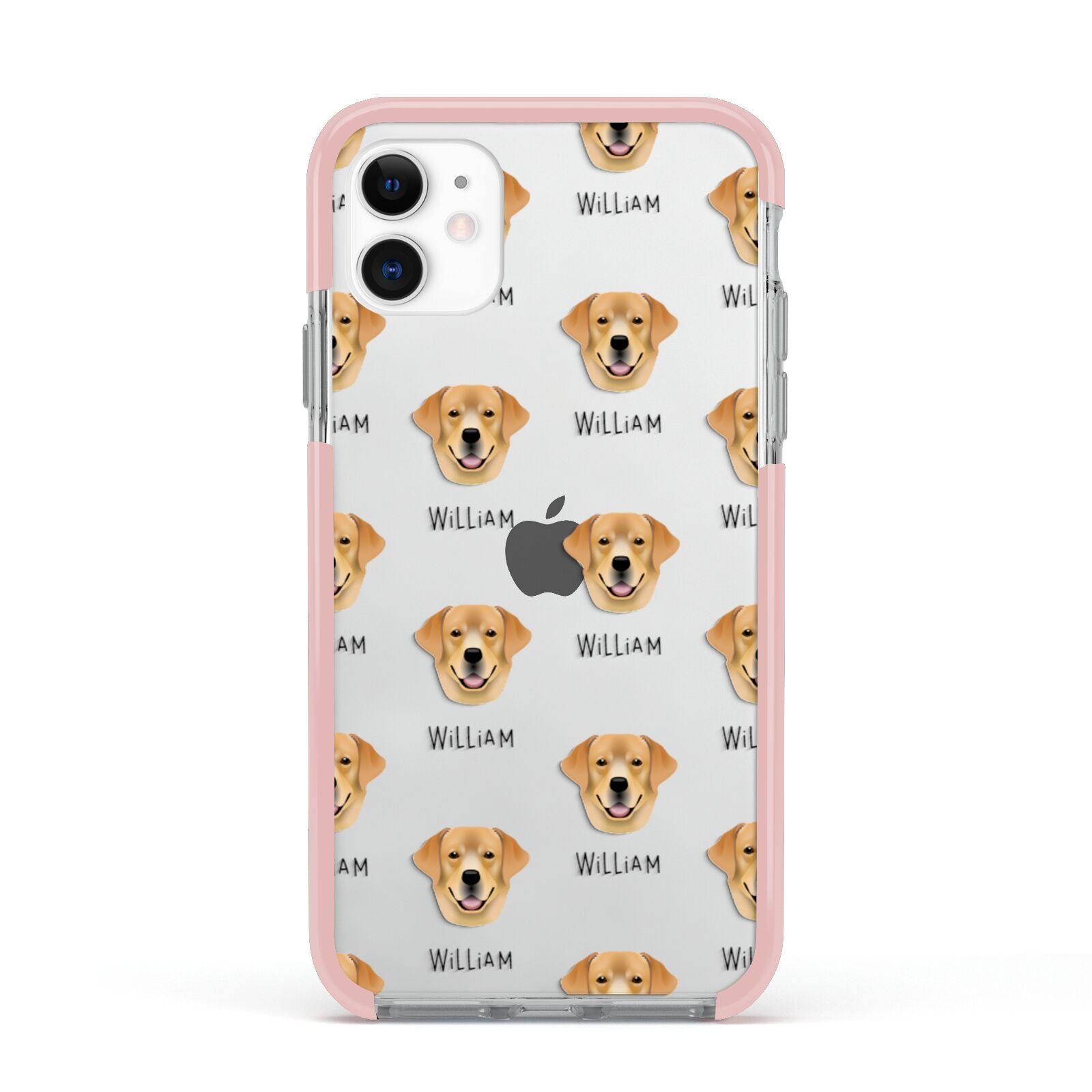 Golden Labrador Icon with Name Apple iPhone 11 in White with Pink Impact Case