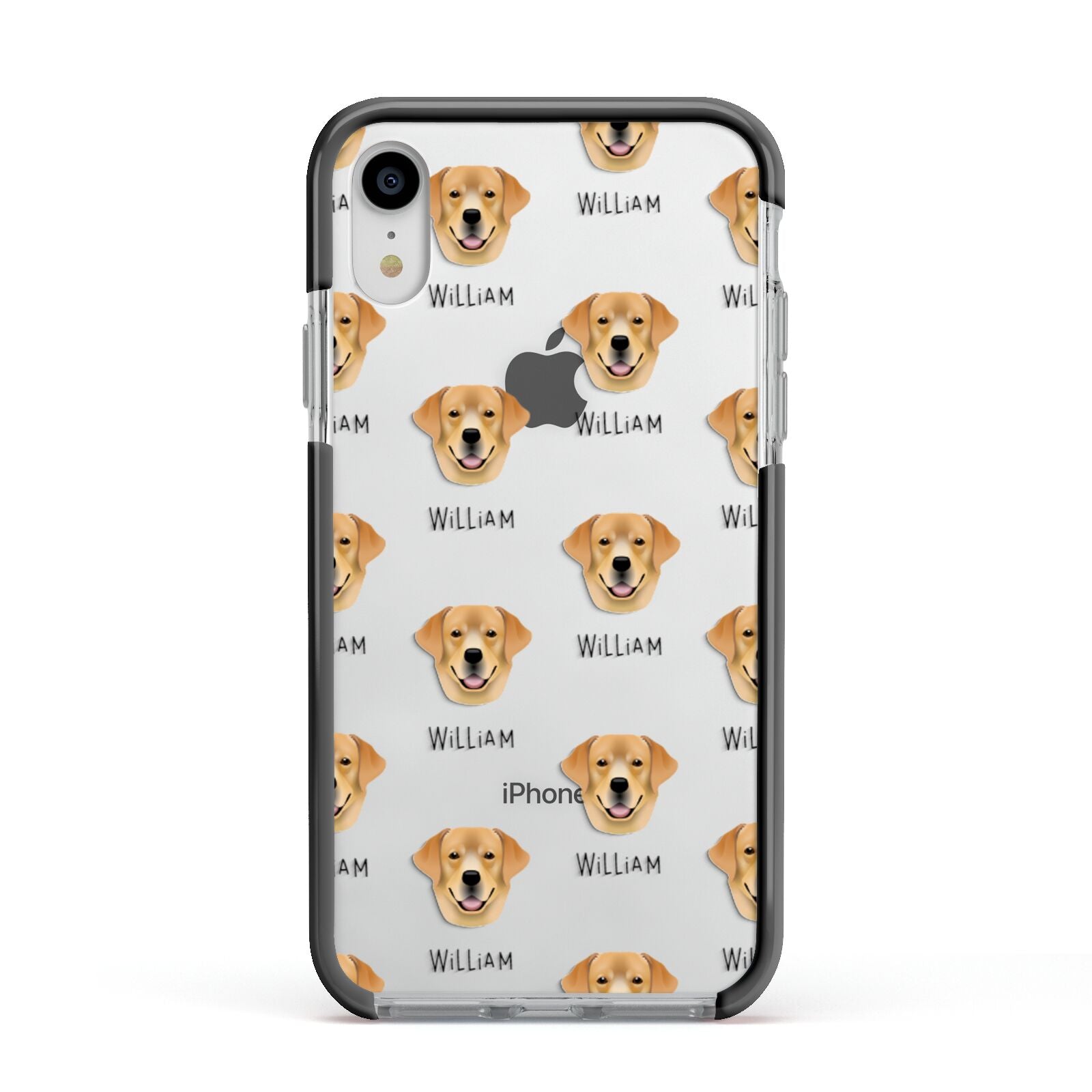 Golden Labrador Icon with Name Apple iPhone XR Impact Case Black Edge on Silver Phone