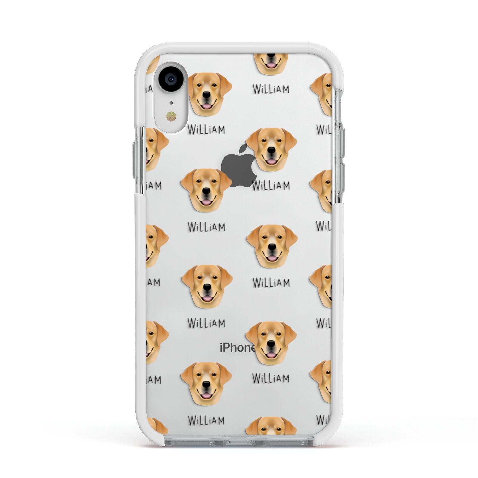 Golden Labrador Icon with Name Apple iPhone XR Impact Case White Edge on Silver Phone