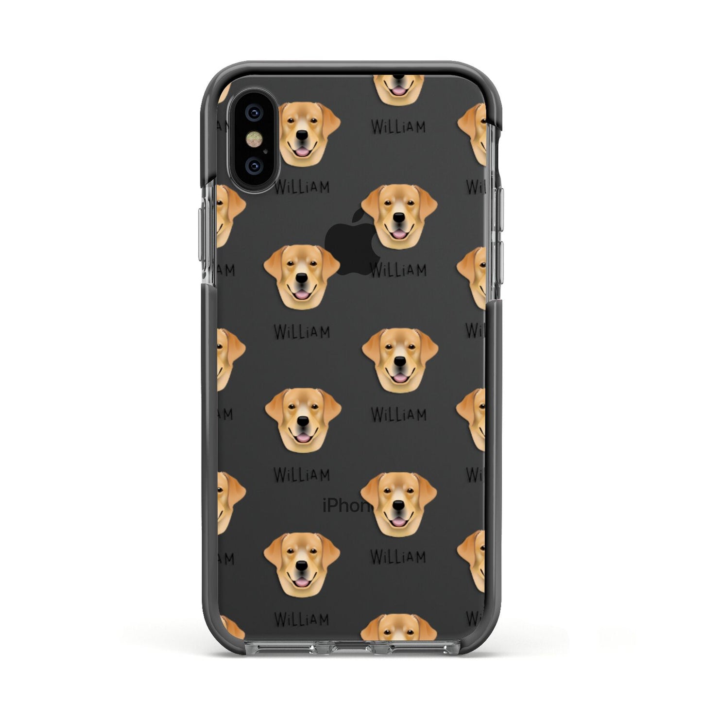 Golden Labrador Icon with Name Apple iPhone Xs Impact Case Black Edge on Black Phone