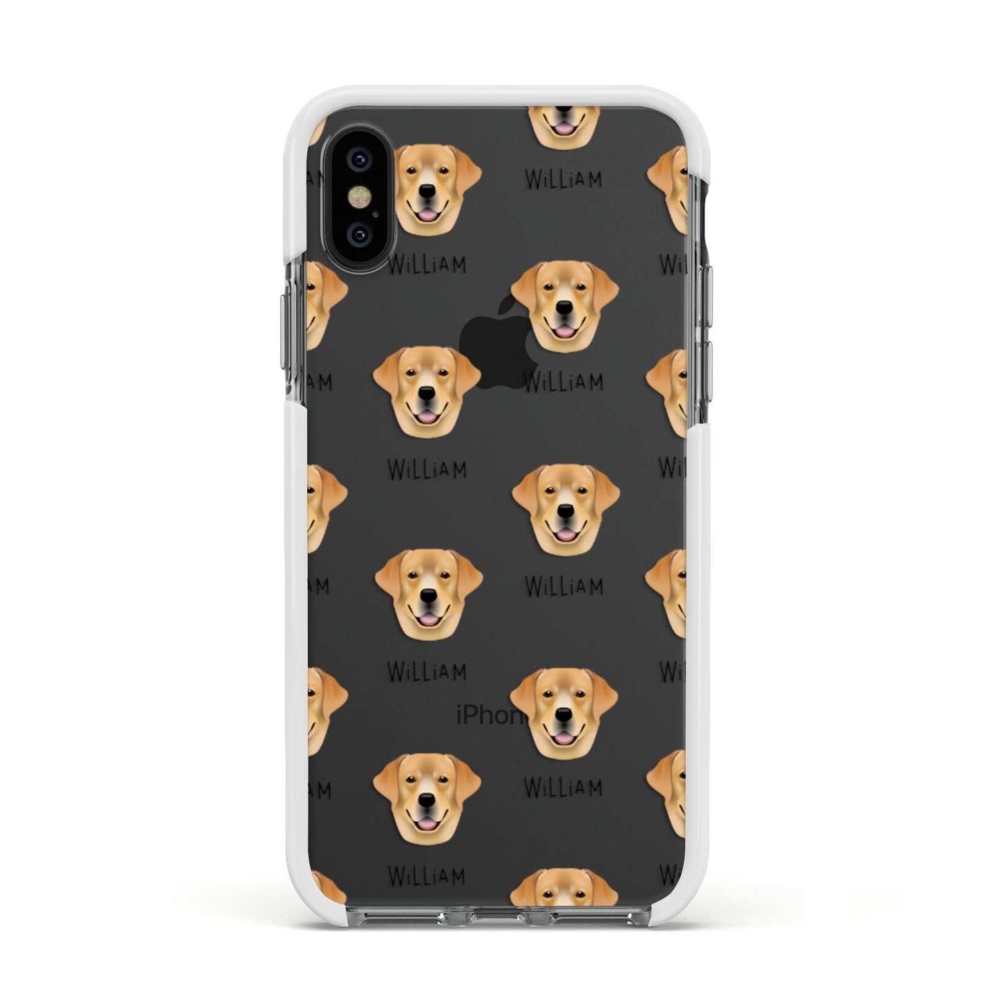 Golden Labrador Icon with Name Apple iPhone Xs Impact Case White Edge on Black Phone