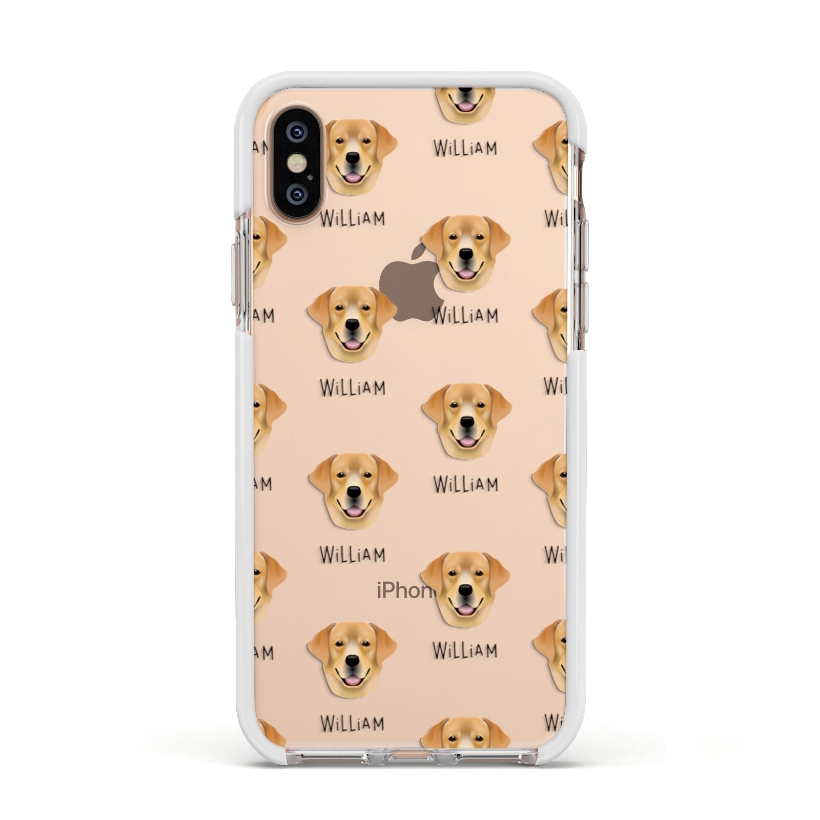 Golden Labrador Icon with Name Apple iPhone Xs Impact Case White Edge on Gold Phone