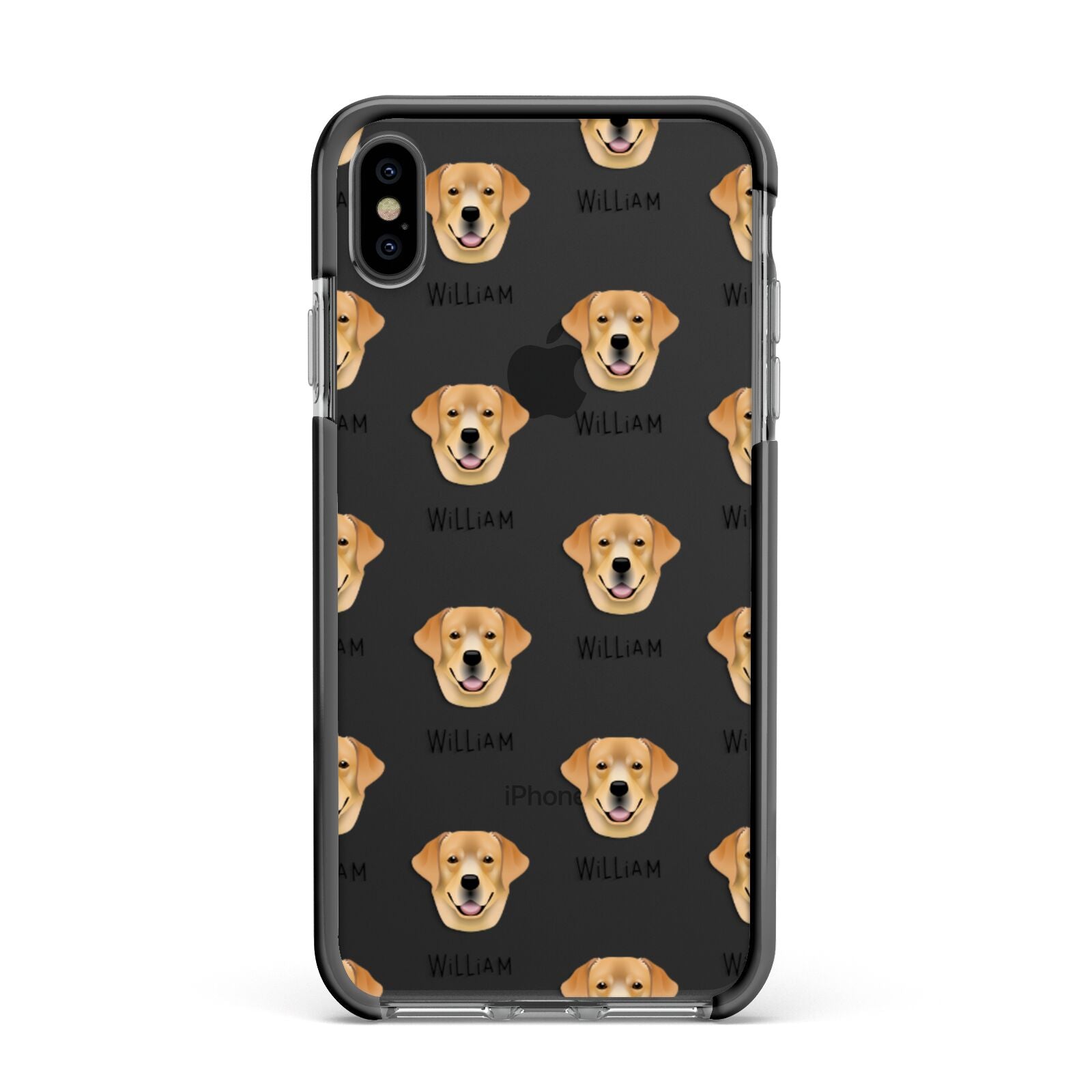 Golden Labrador Icon with Name Apple iPhone Xs Max Impact Case Black Edge on Black Phone