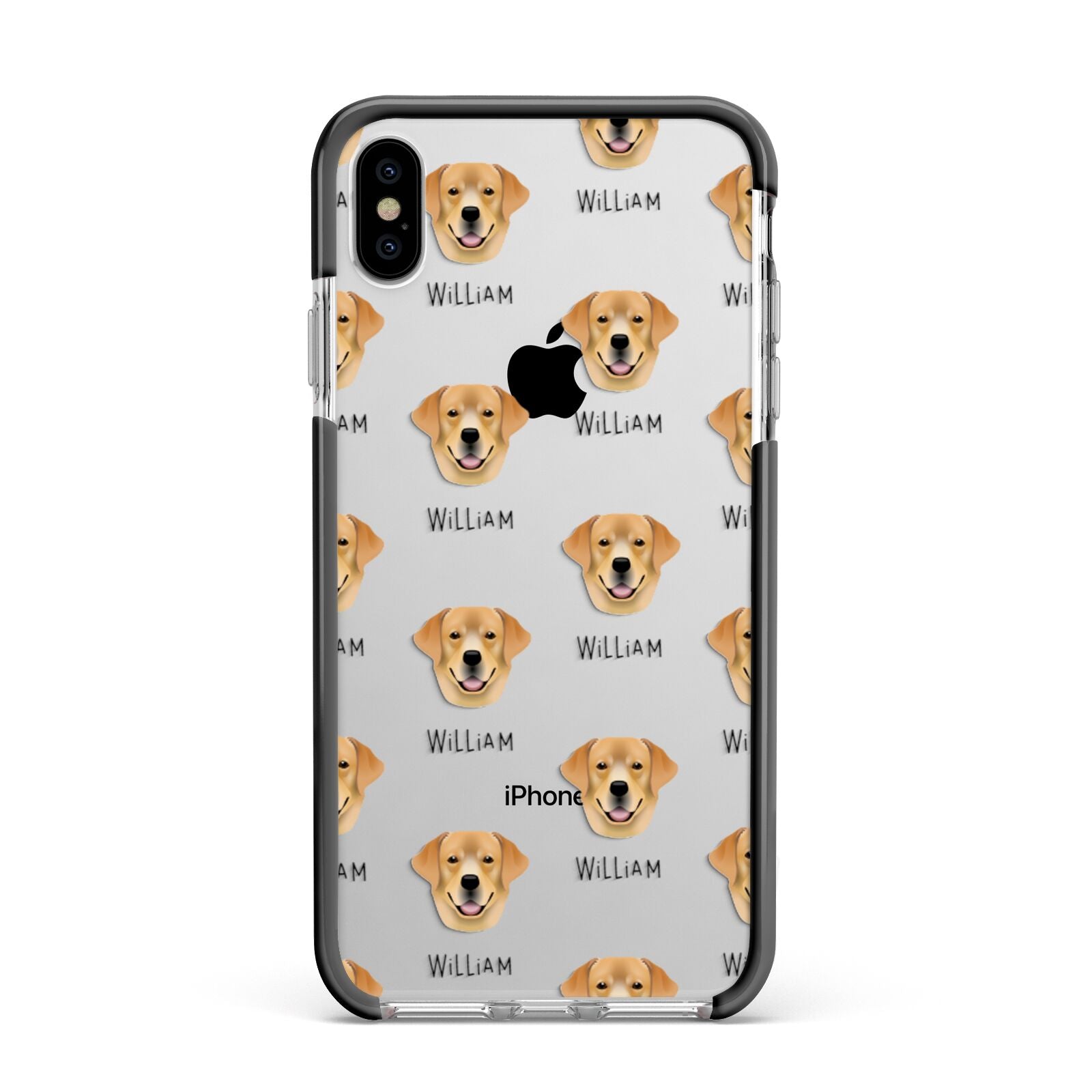Golden Labrador Icon with Name Apple iPhone Xs Max Impact Case Black Edge on Silver Phone