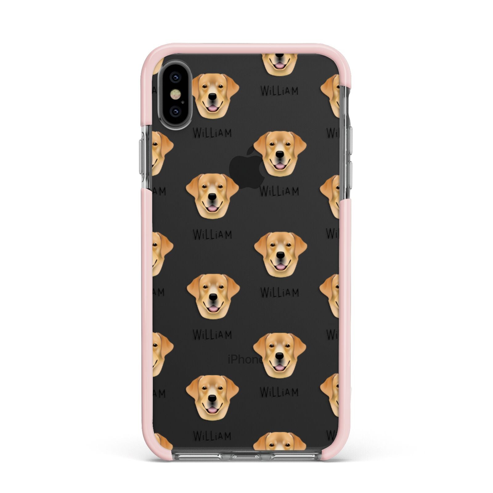 Golden Labrador Icon with Name Apple iPhone Xs Max Impact Case Pink Edge on Black Phone