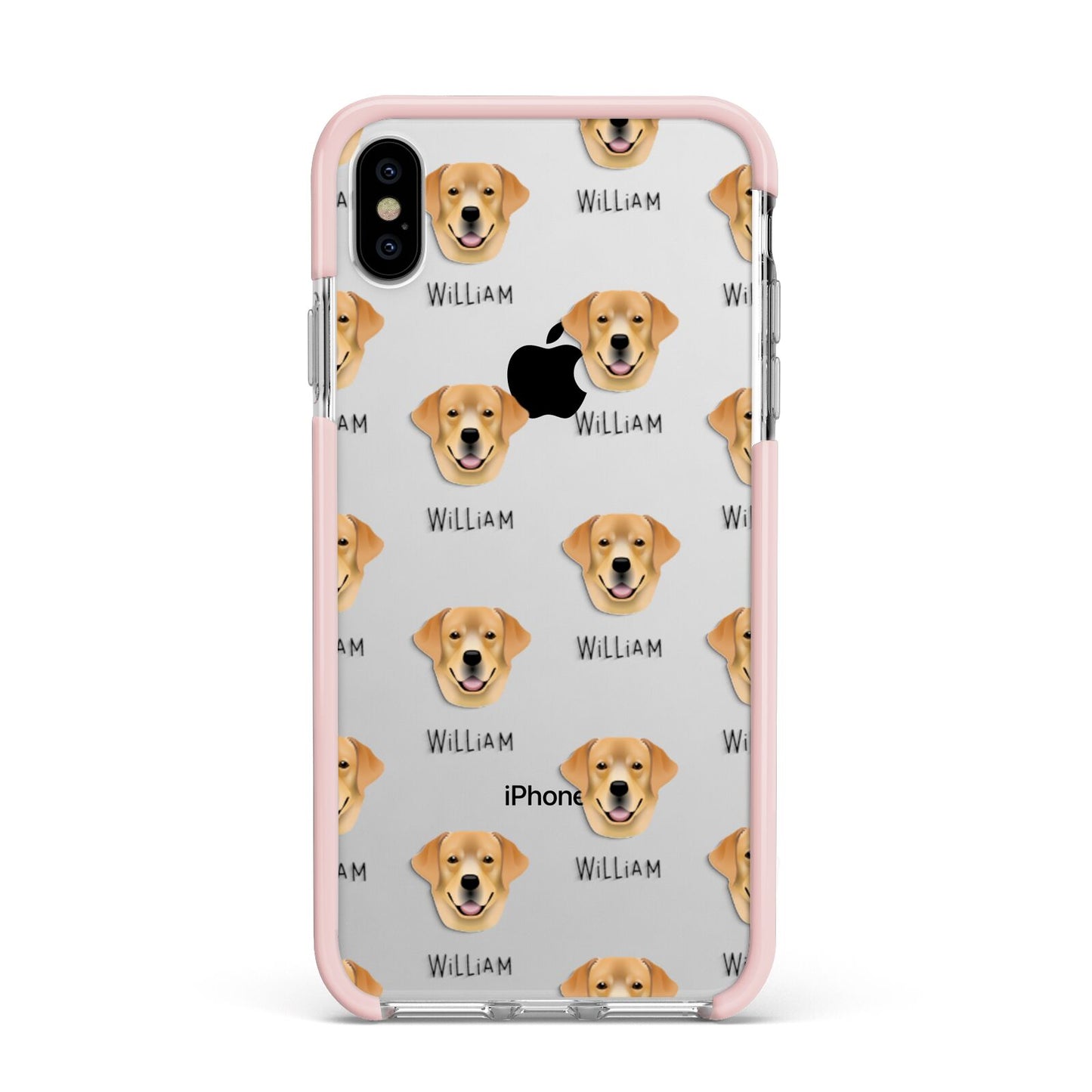 Golden Labrador Icon with Name Apple iPhone Xs Max Impact Case Pink Edge on Silver Phone