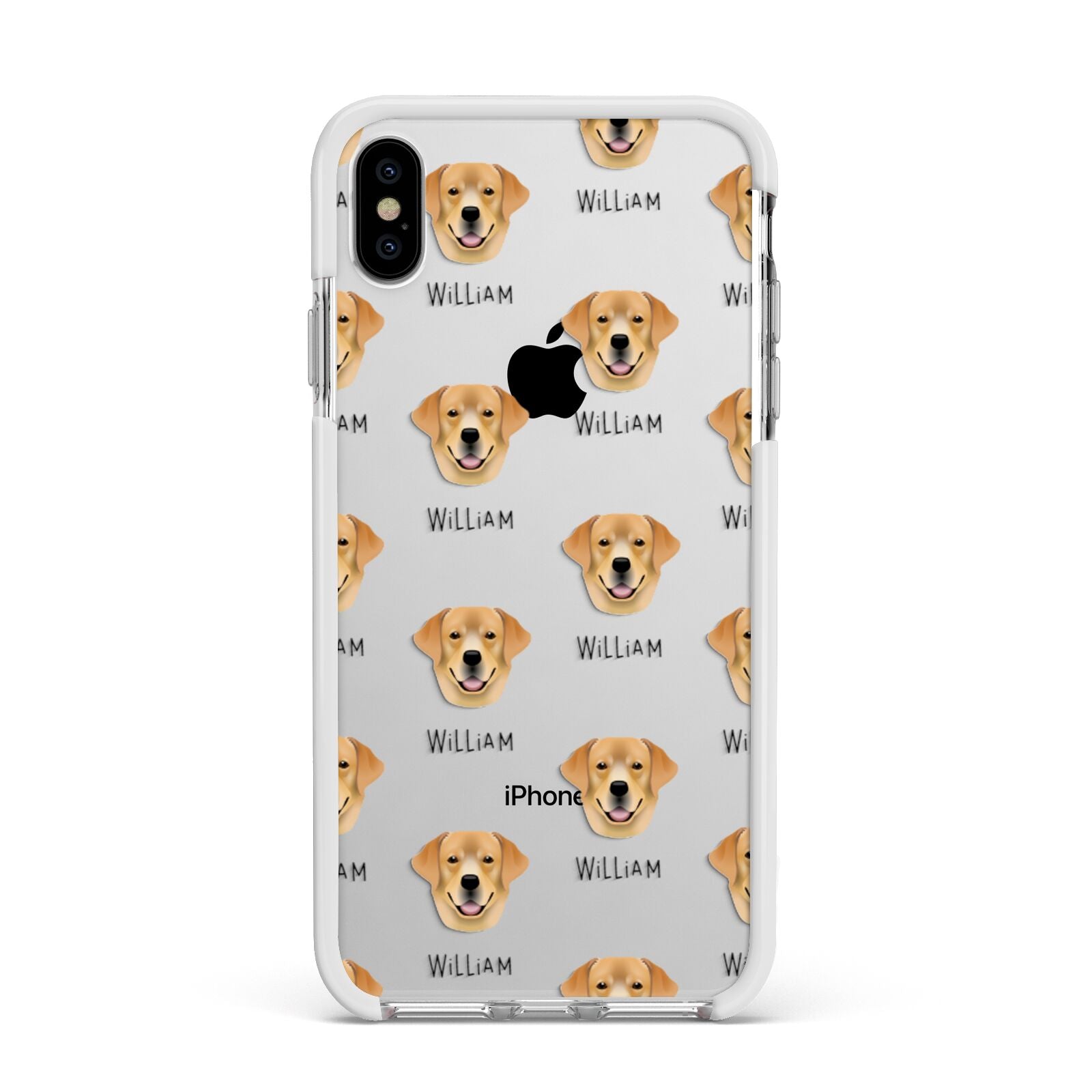 Golden Labrador Icon with Name Apple iPhone Xs Max Impact Case White Edge on Silver Phone