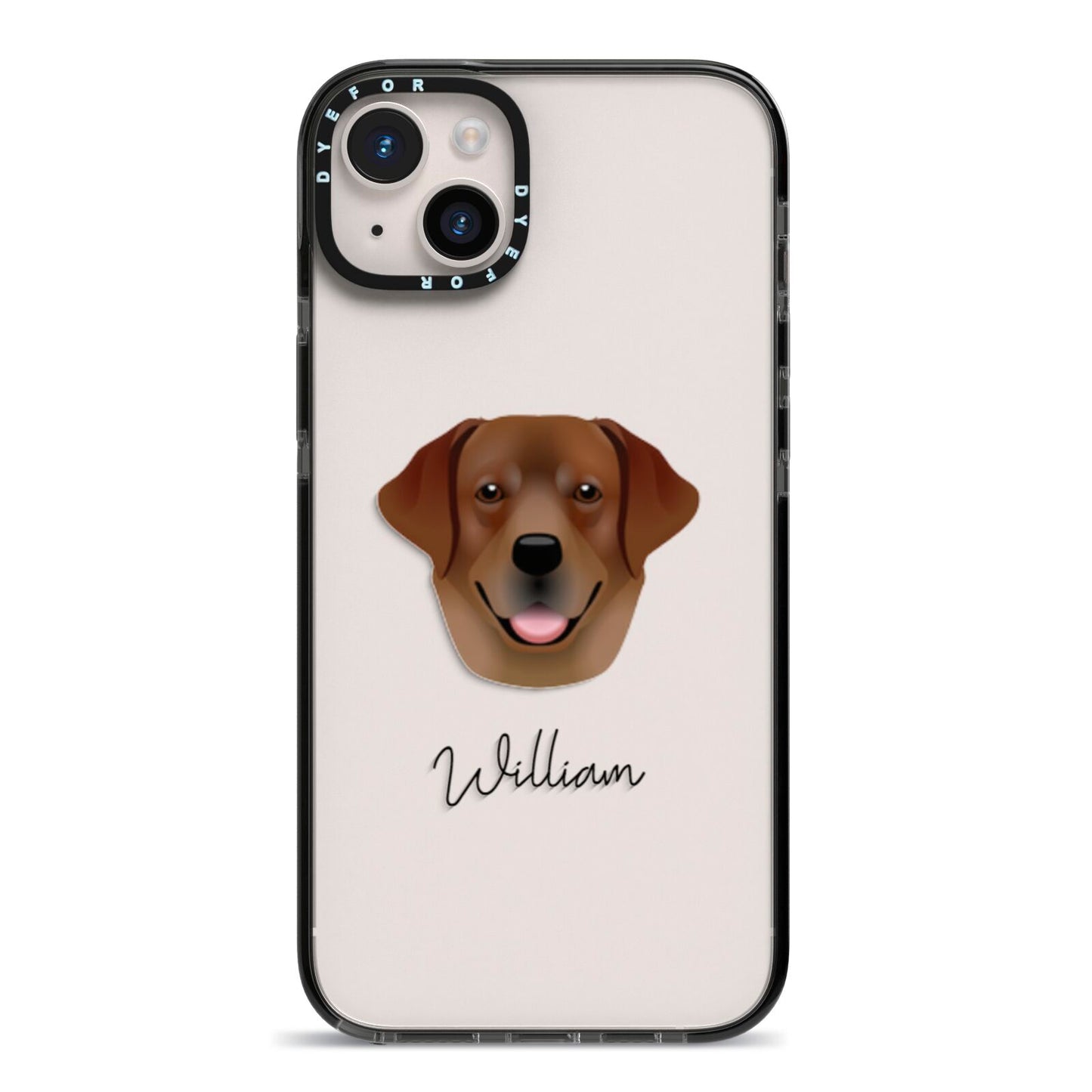 Golden Labrador Personalised iPhone 14 Plus Black Impact Case on Silver phone