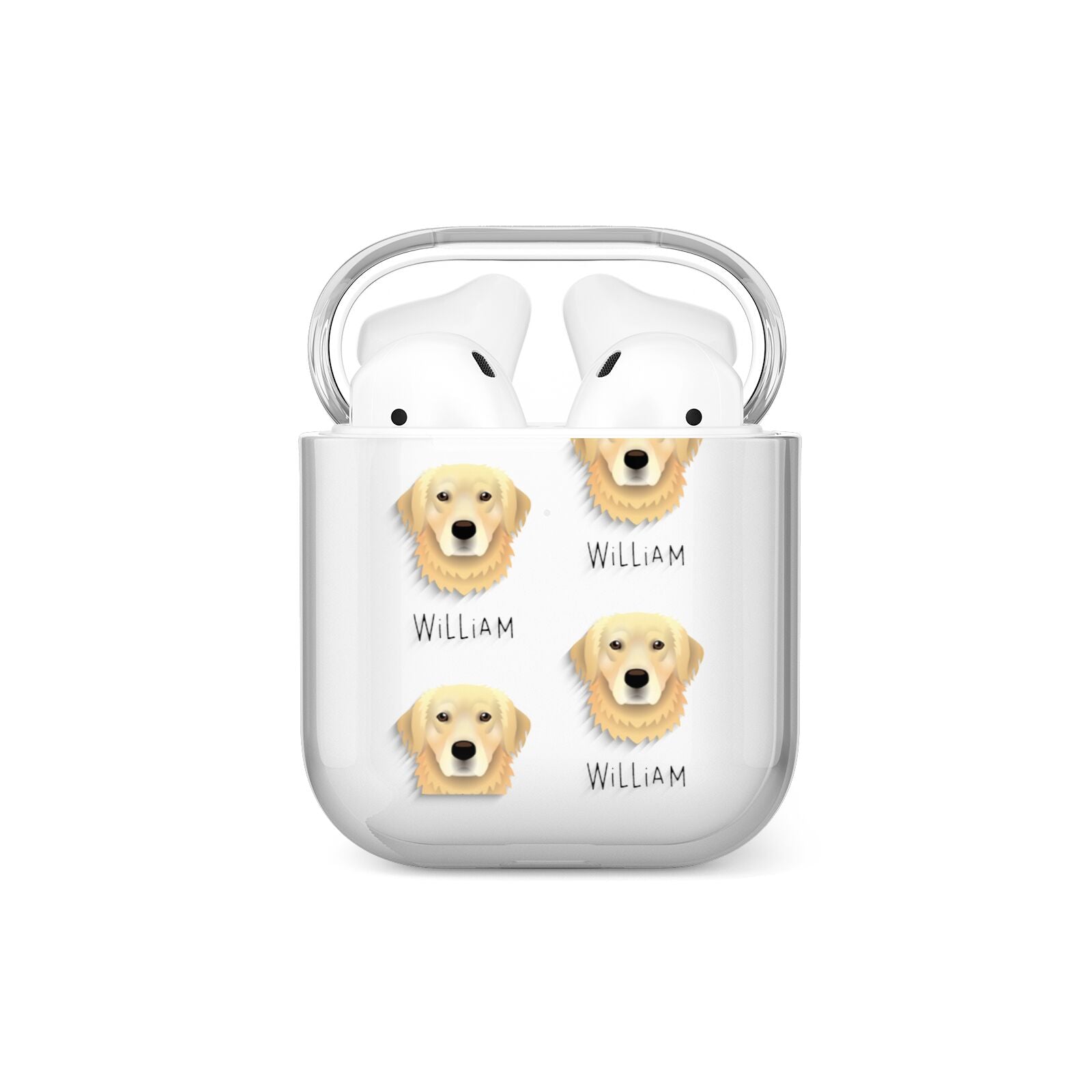 Golden Retriever Icon with Name AirPods Case