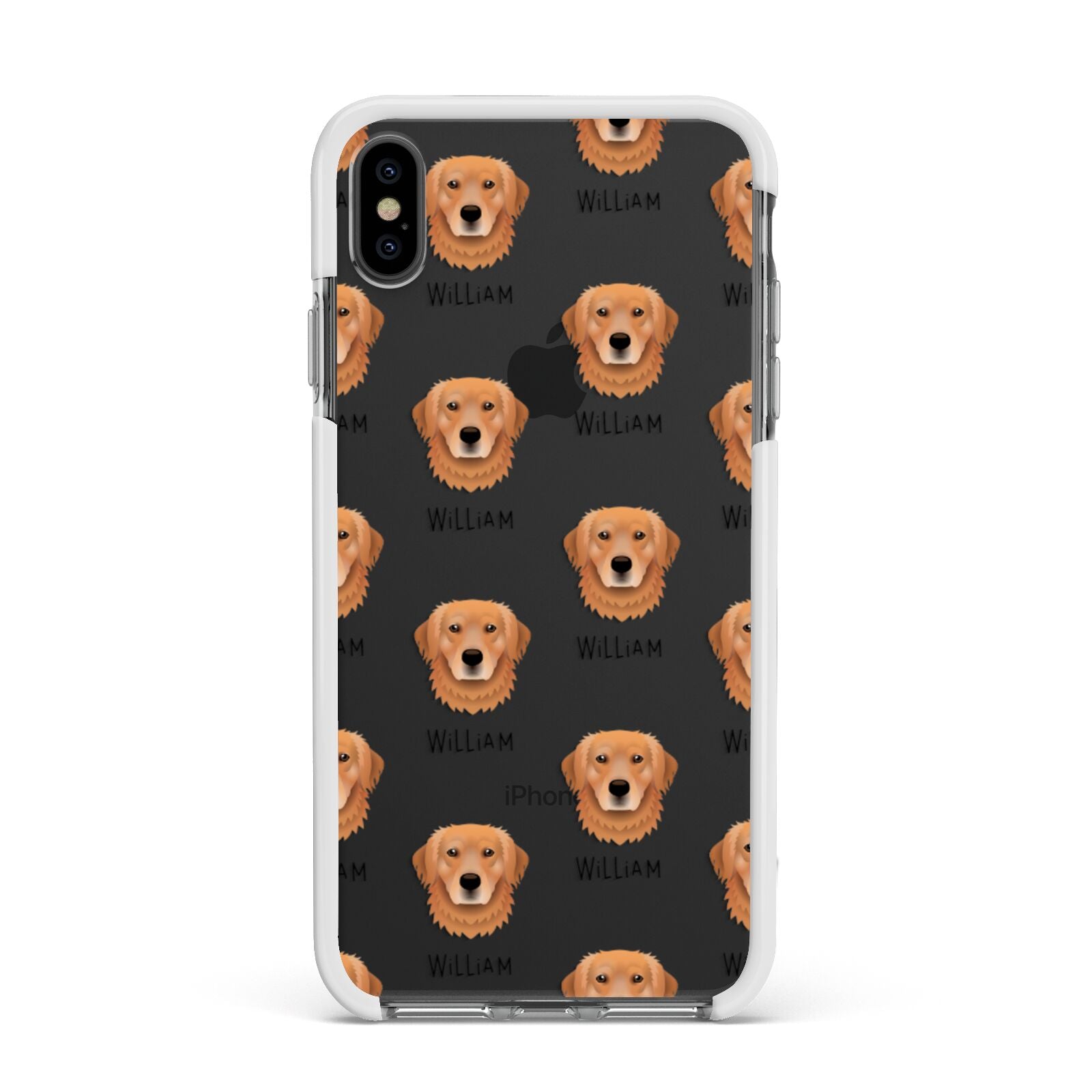 Golden Retriever Icon with Name Apple iPhone Xs Max Impact Case White Edge on Black Phone