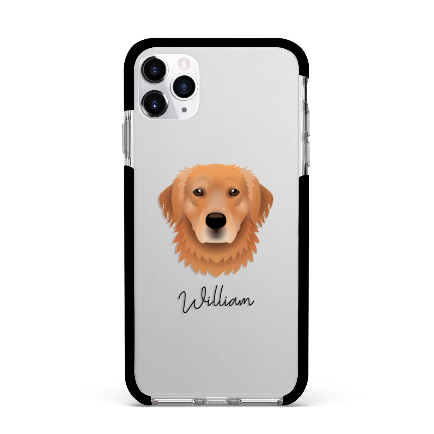 Golden Retriever Personalised Apple iPhone 11 Pro Max in Silver with Black Impact Case