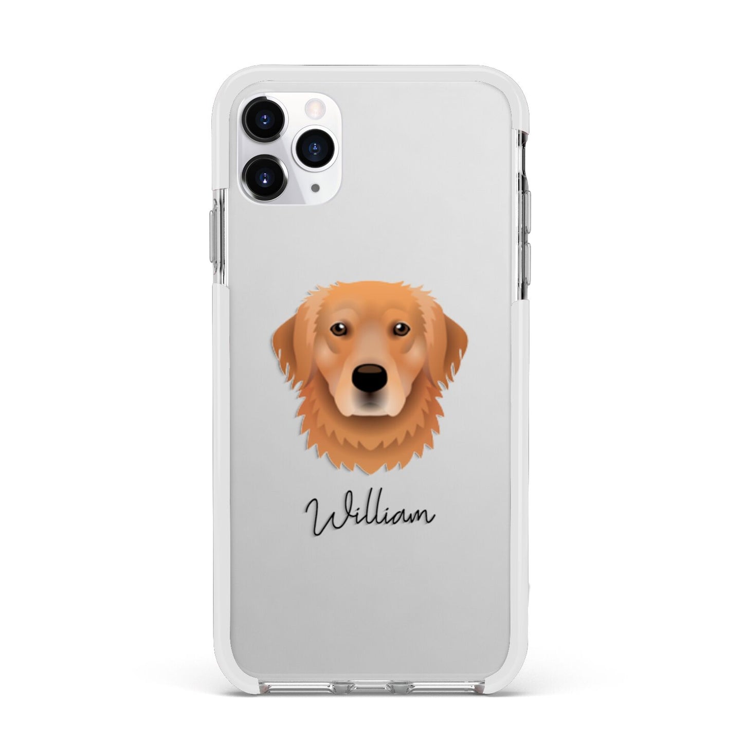 Golden Retriever Personalised Apple iPhone 11 Pro Max in Silver with White Impact Case