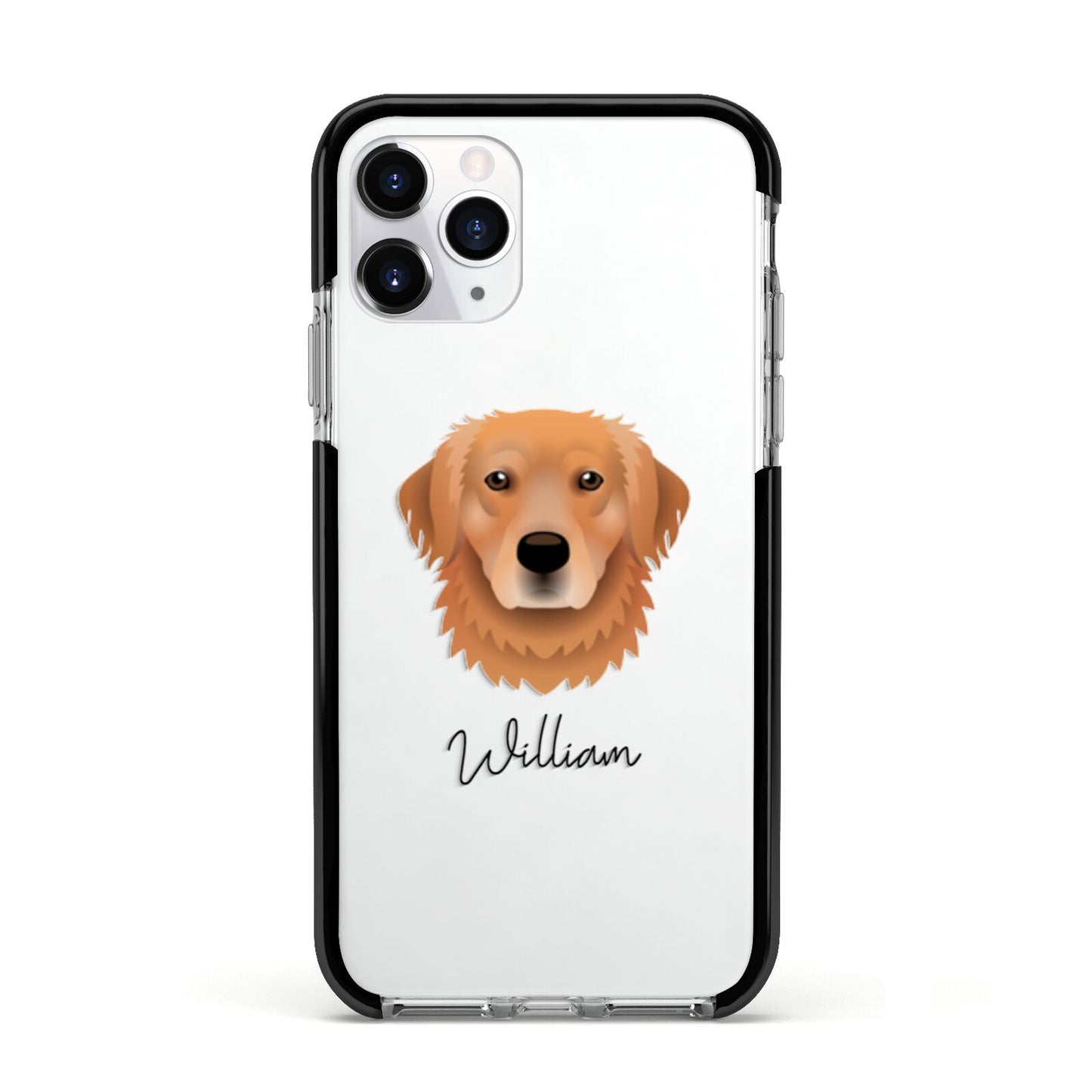 Golden Retriever Personalised Apple iPhone 11 Pro in Silver with Black Impact Case
