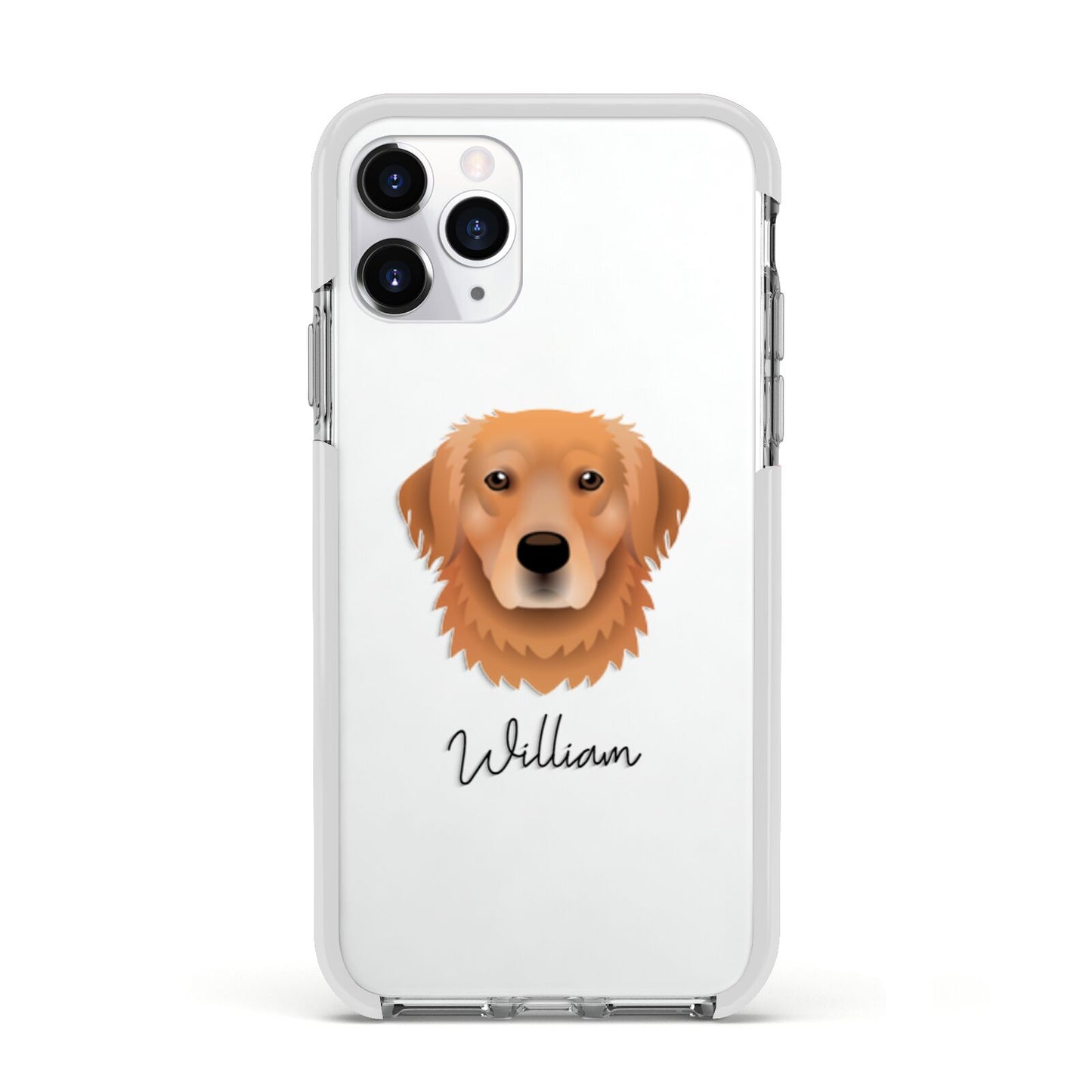 Golden Retriever Personalised Apple iPhone 11 Pro in Silver with White Impact Case