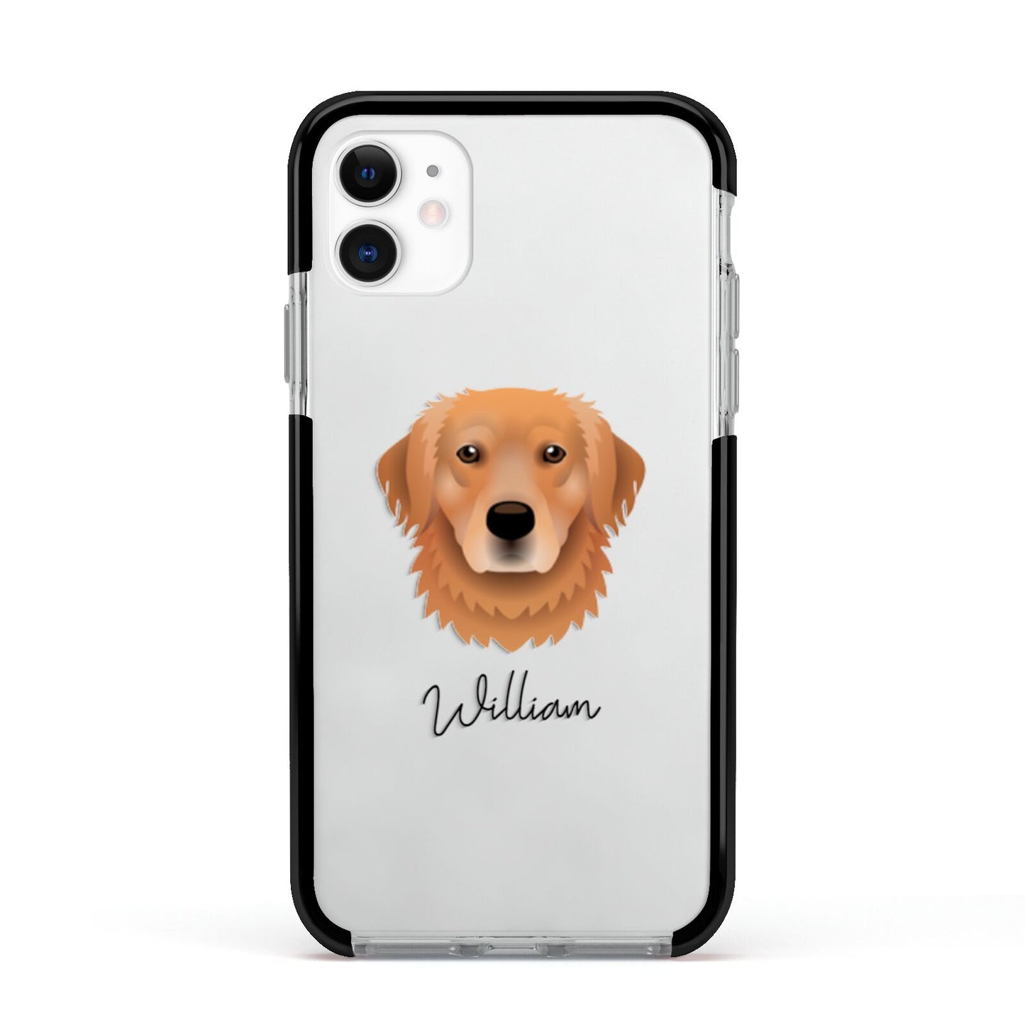 Golden Retriever Personalised Apple iPhone 11 in White with Black Impact Case
