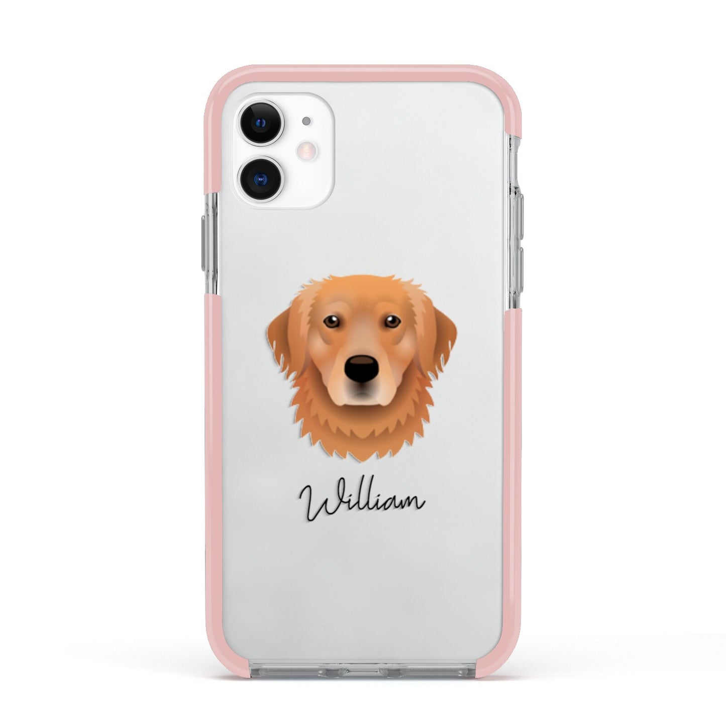 Golden Retriever Personalised Apple iPhone 11 in White with Pink Impact Case