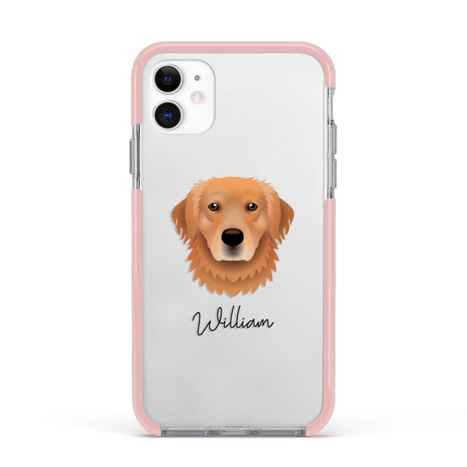 Golden Retriever Personalised Apple iPhone 11 in White with Pink Impact Case
