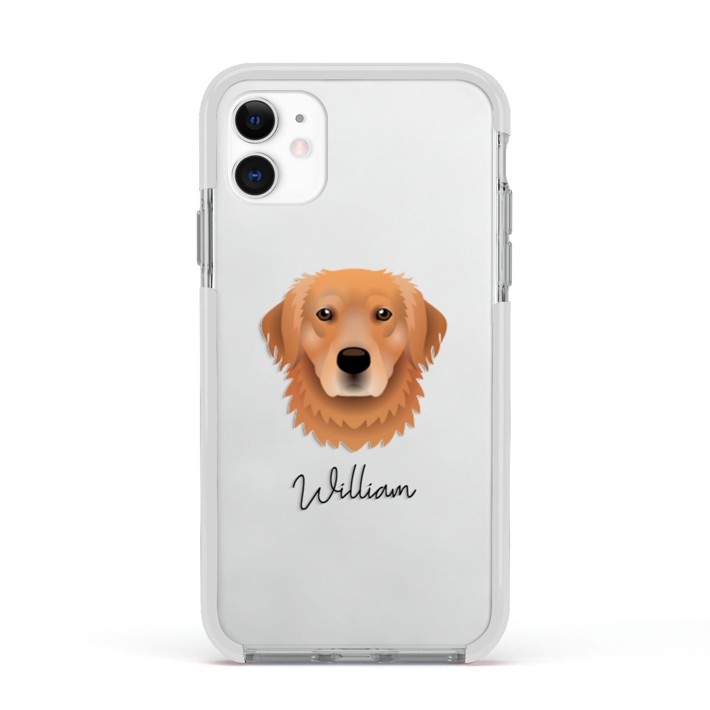Golden Retriever Personalised Apple iPhone 11 in White with White Impact Case