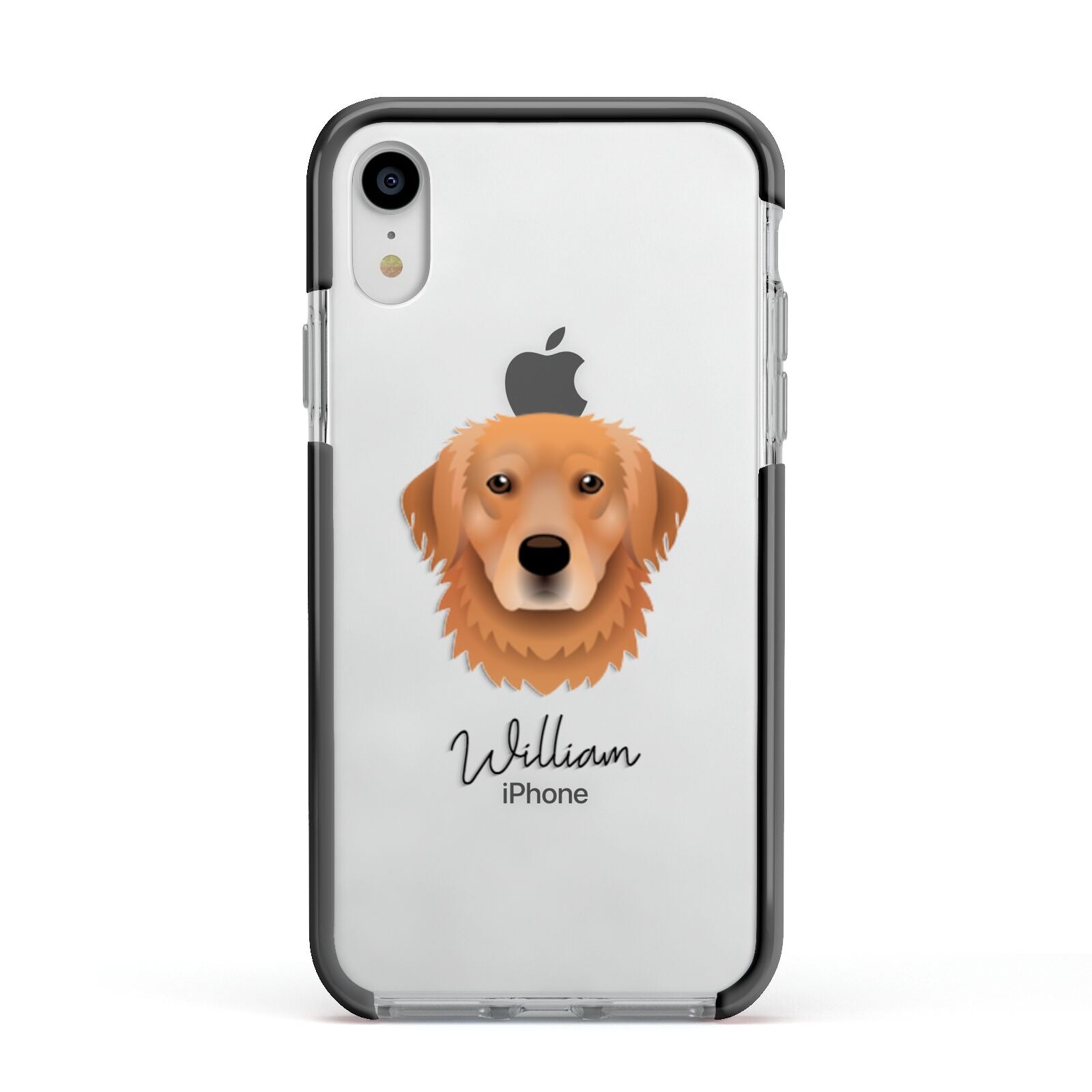 Golden Retriever Personalised Apple iPhone XR Impact Case Black Edge on Silver Phone