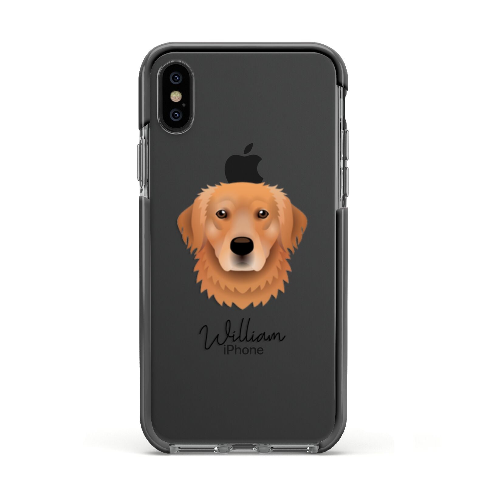 Golden Retriever Personalised Apple iPhone Xs Impact Case Black Edge on Black Phone