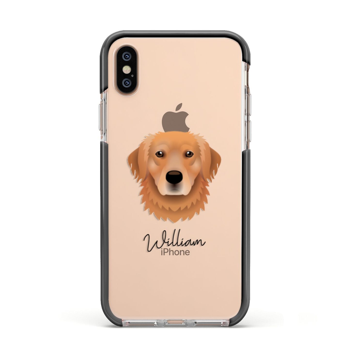 Golden Retriever Personalised Apple iPhone Xs Impact Case Black Edge on Gold Phone