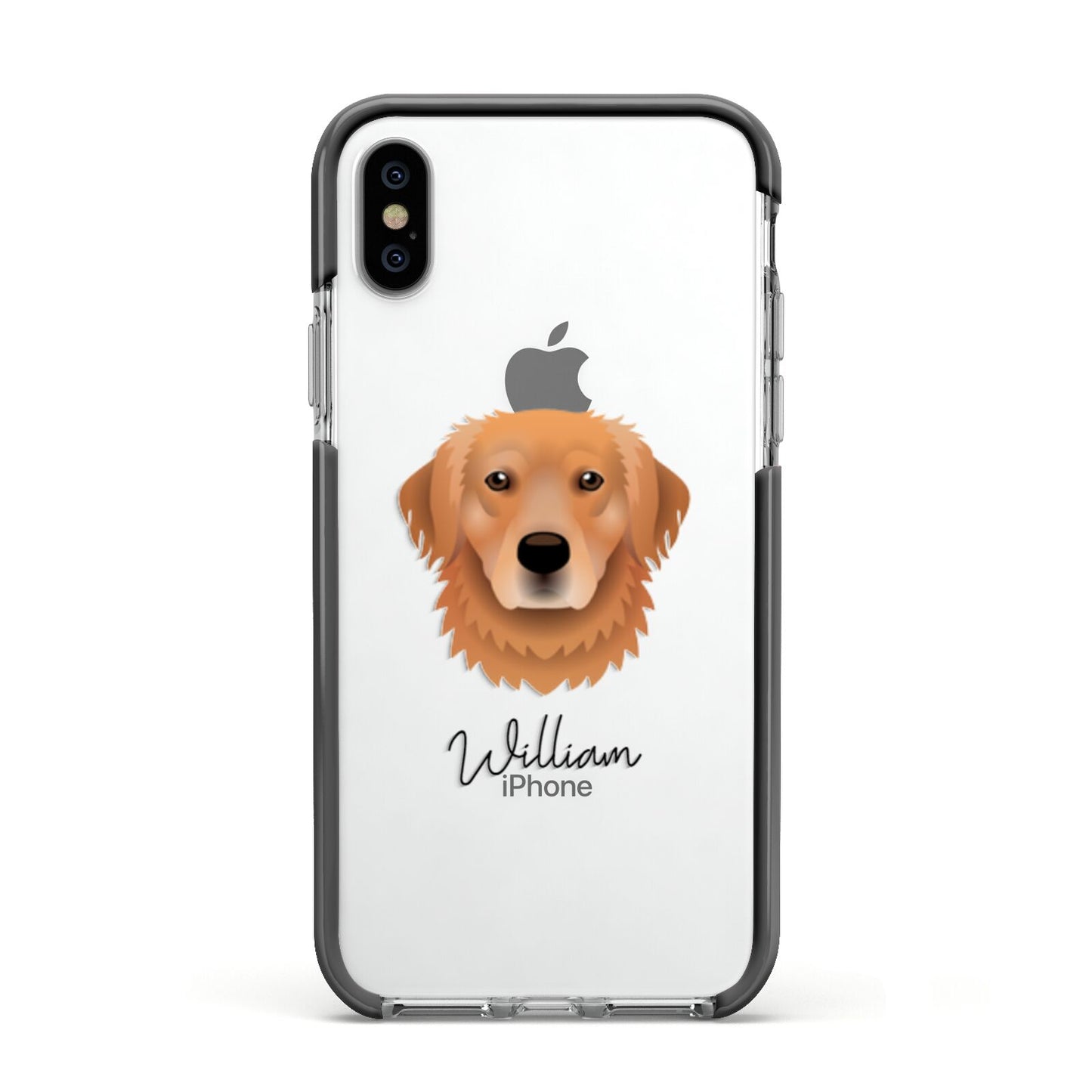 Golden Retriever Personalised Apple iPhone Xs Impact Case Black Edge on Silver Phone