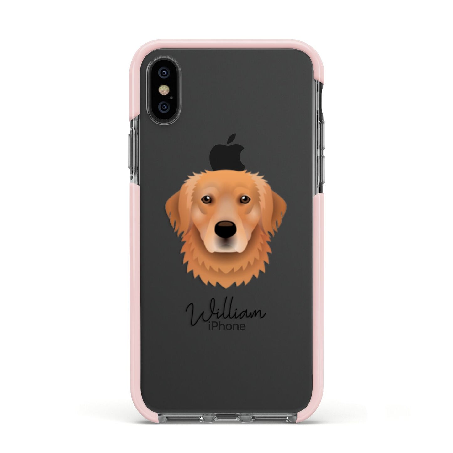 Golden Retriever Personalised Apple iPhone Xs Impact Case Pink Edge on Black Phone