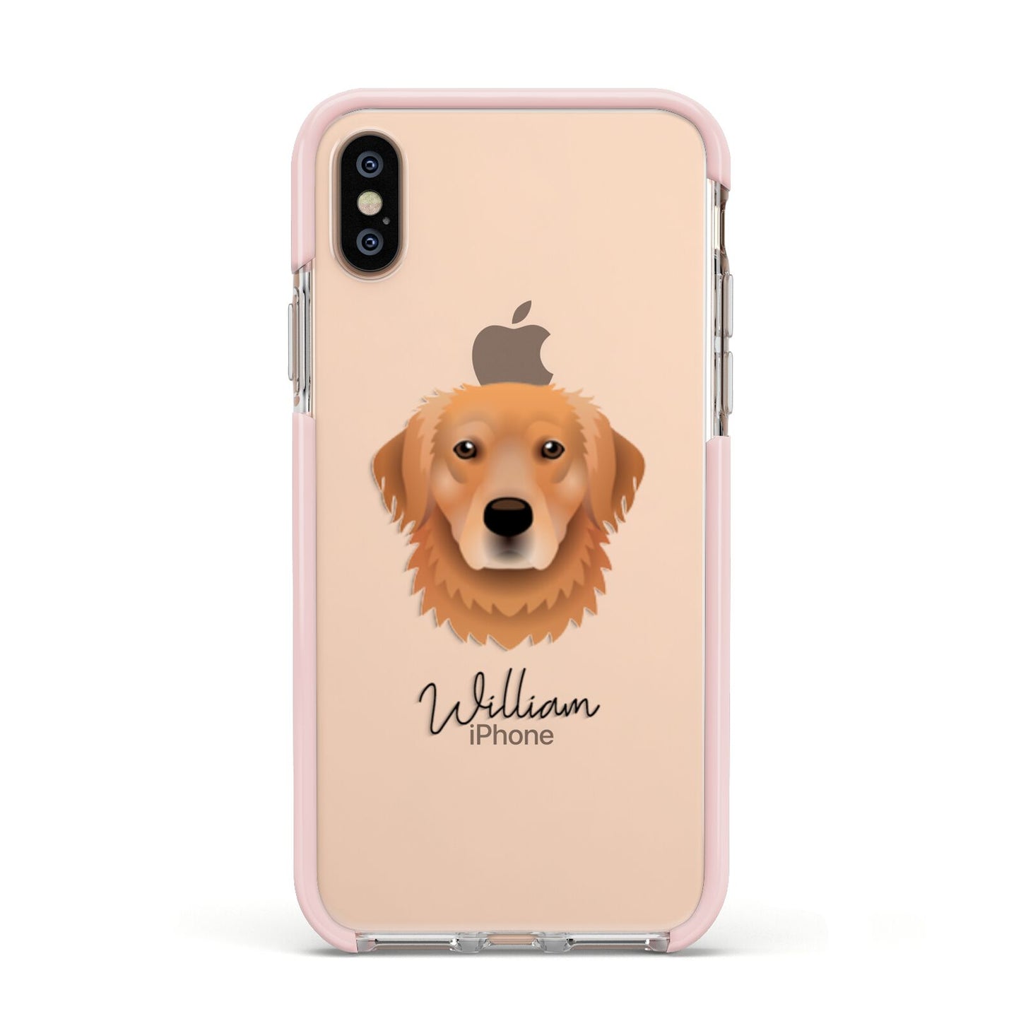 Golden Retriever Personalised Apple iPhone Xs Impact Case Pink Edge on Gold Phone