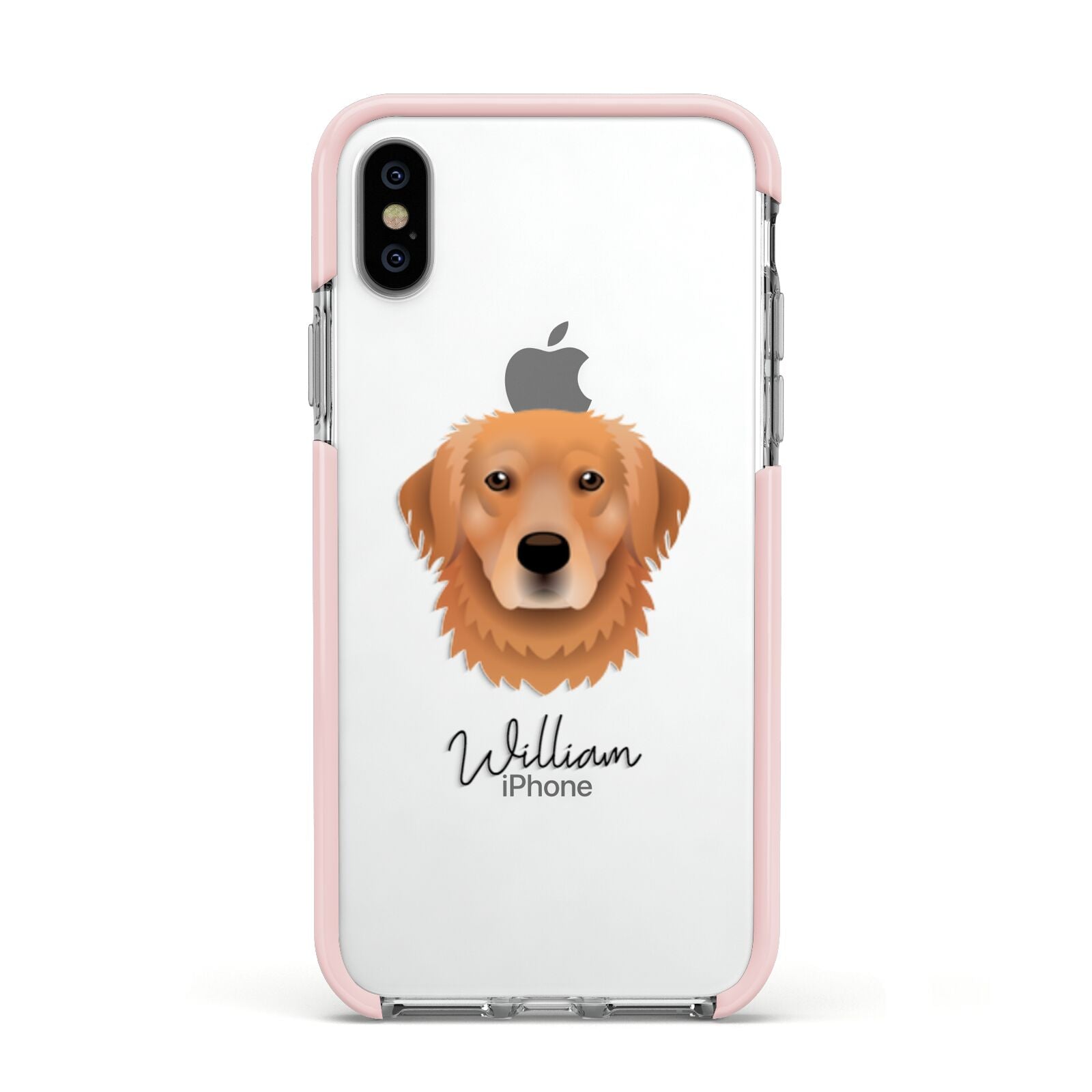 Golden Retriever Personalised Apple iPhone Xs Impact Case Pink Edge on Silver Phone