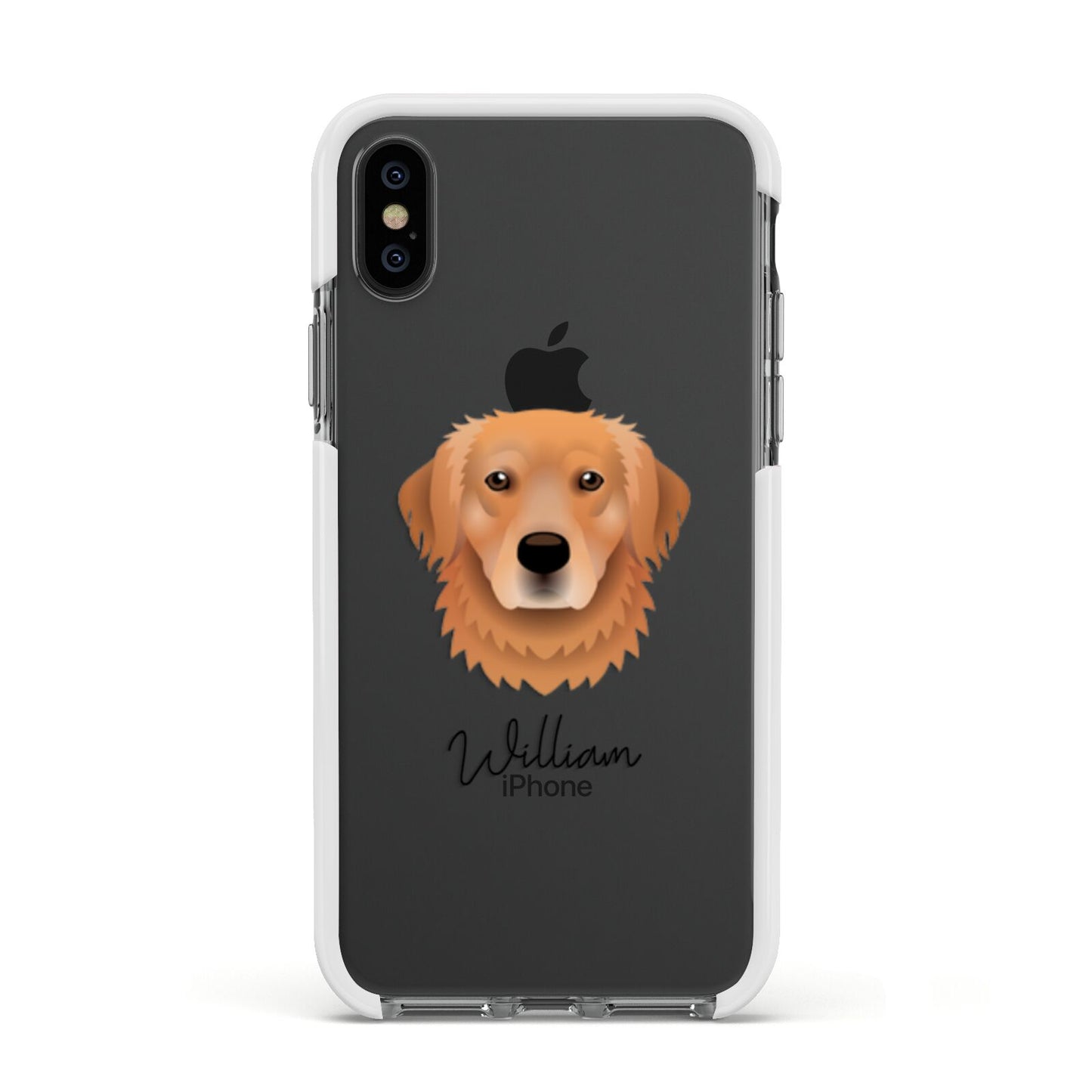 Golden Retriever Personalised Apple iPhone Xs Impact Case White Edge on Black Phone