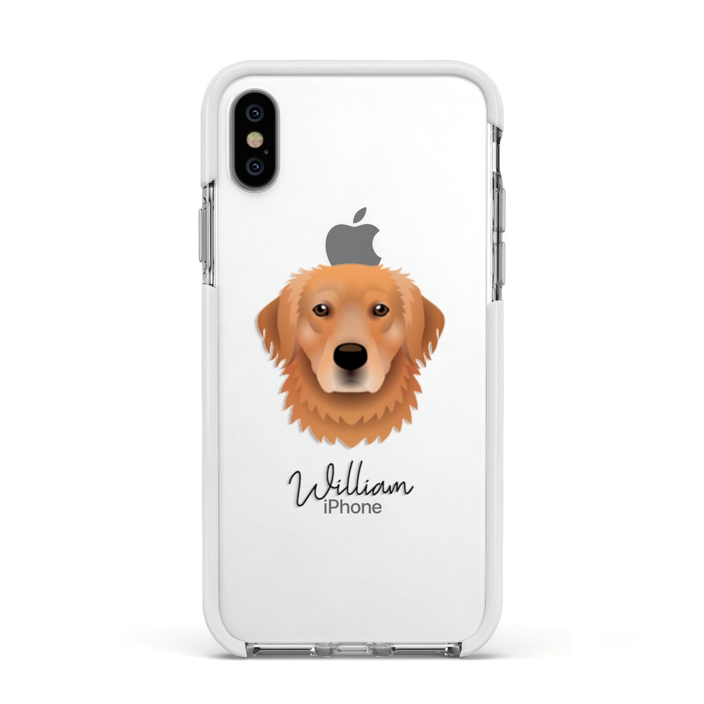 Golden Retriever Personalised Apple iPhone Xs Impact Case White Edge on Silver Phone