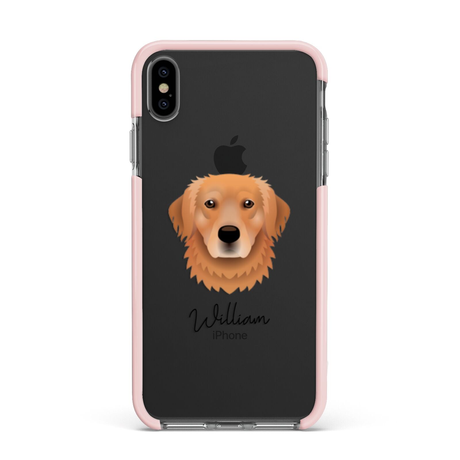 Golden Retriever Personalised Apple iPhone Xs Max Impact Case Pink Edge on Black Phone