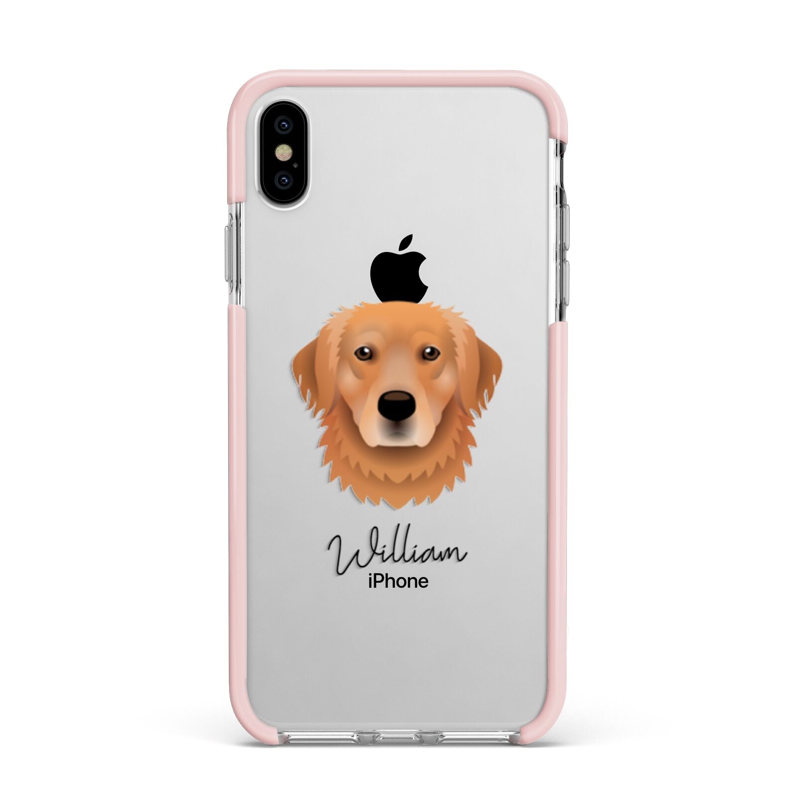 Golden Retriever Personalised Apple iPhone Xs Max Impact Case Pink Edge on Silver Phone