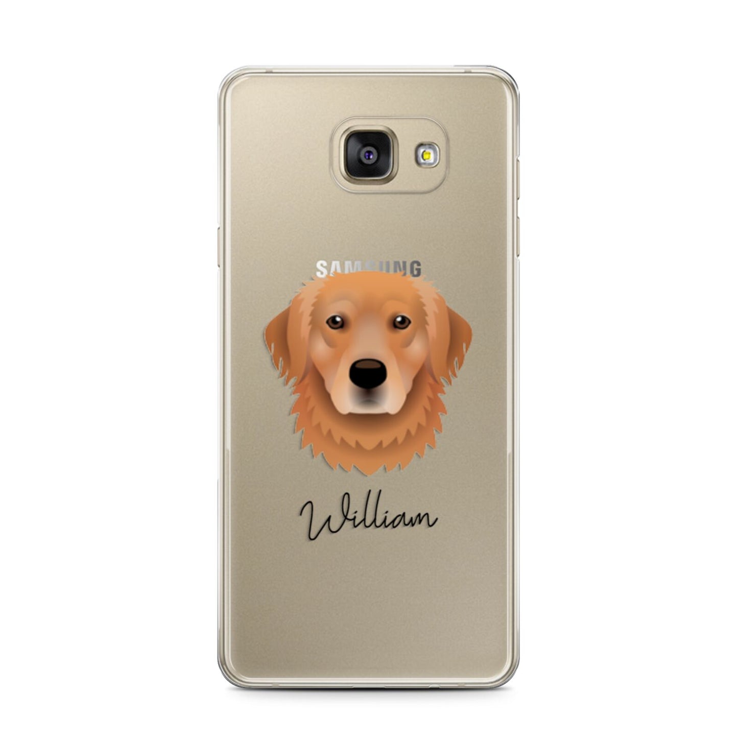 Golden Retriever Personalised Samsung Galaxy A7 2016 Case on gold phone