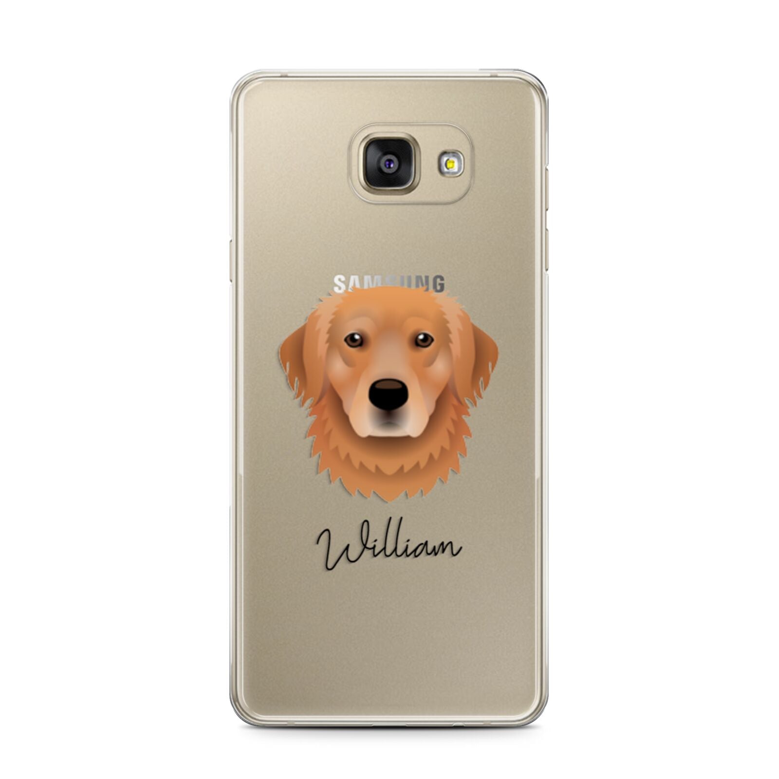 Golden Retriever Personalised Samsung Galaxy A7 2016 Case on gold phone