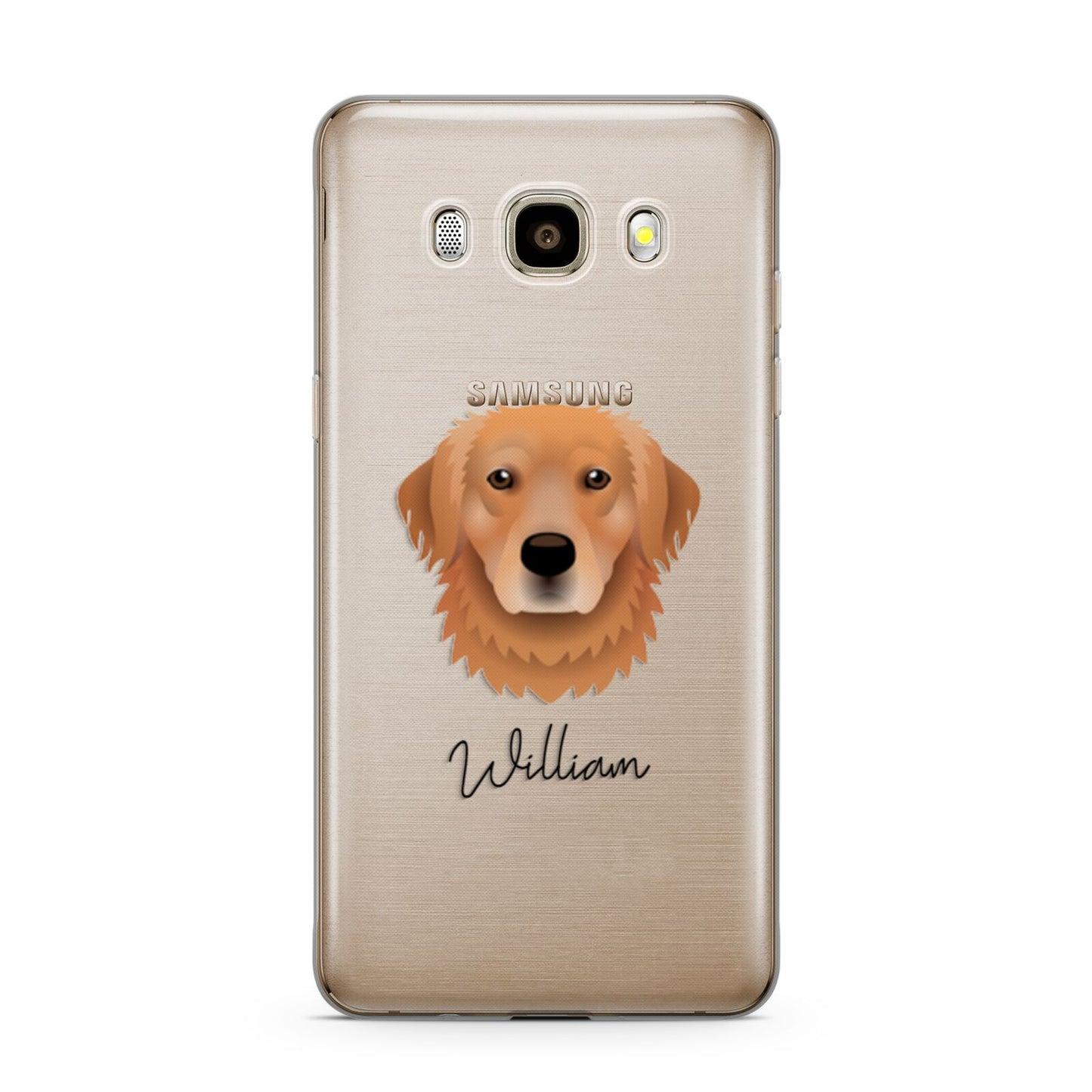 Golden Retriever Personalised Samsung Galaxy J7 2016 Case on gold phone