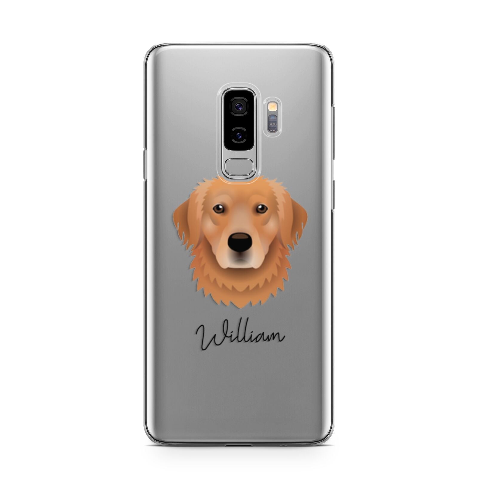 Golden Retriever Personalised Samsung Galaxy S9 Plus Case on Silver phone