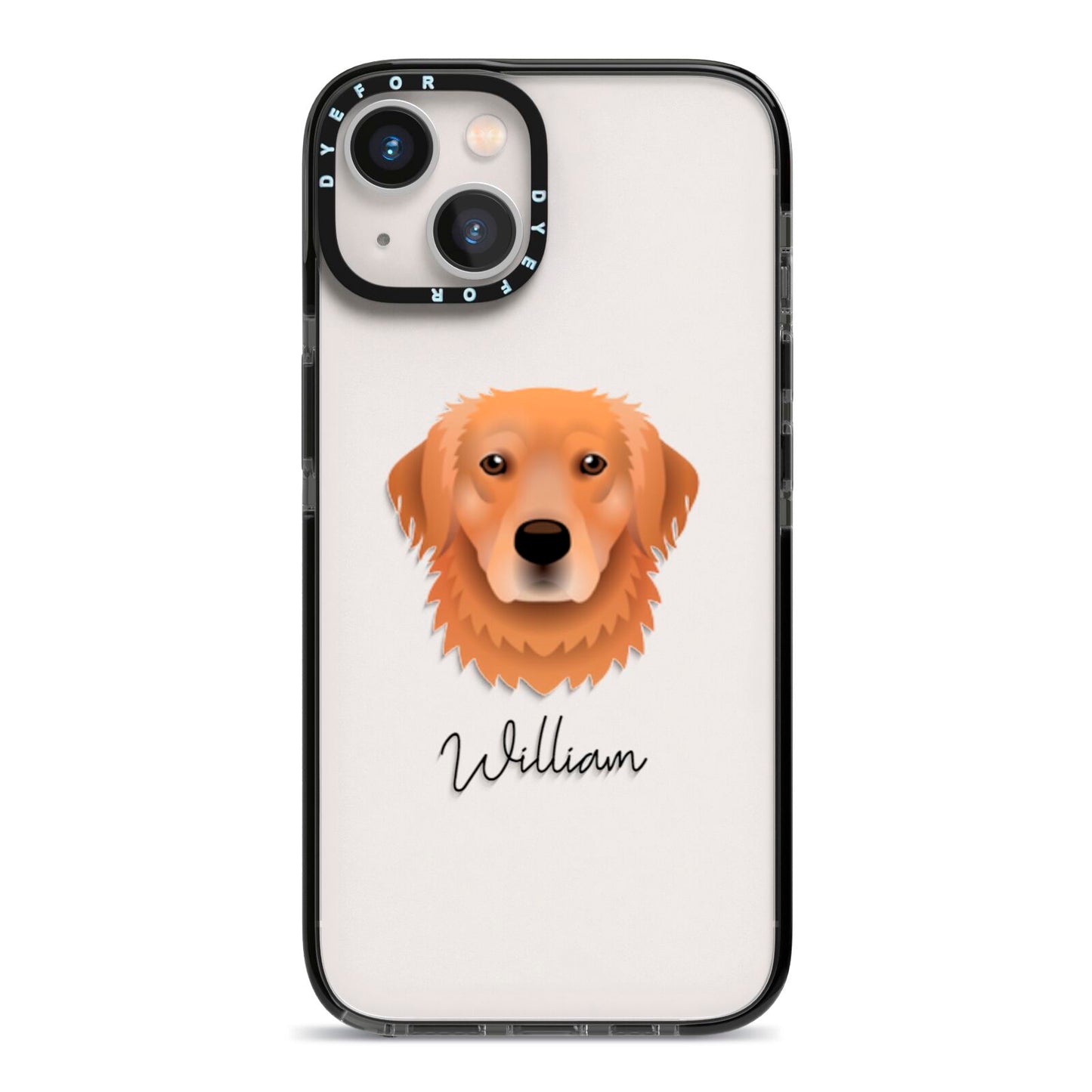 Golden Retriever Personalised iPhone 13 Black Impact Case on Silver phone