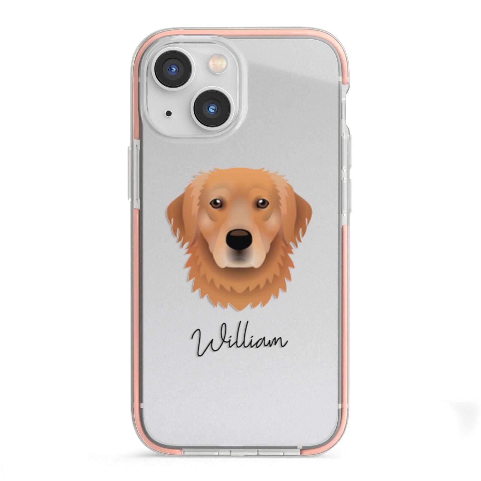 Golden Retriever Personalised iPhone 13 Mini TPU Impact Case with Pink Edges