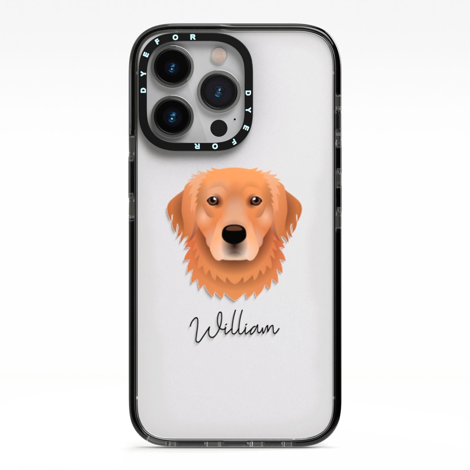 Golden Retriever Personalised iPhone 13 Pro Black Impact Case on Silver phone