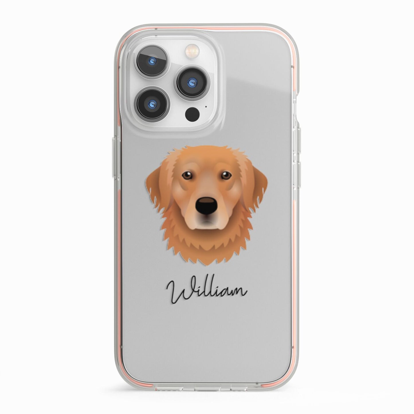 Golden Retriever Personalised iPhone 13 Pro TPU Impact Case with Pink Edges